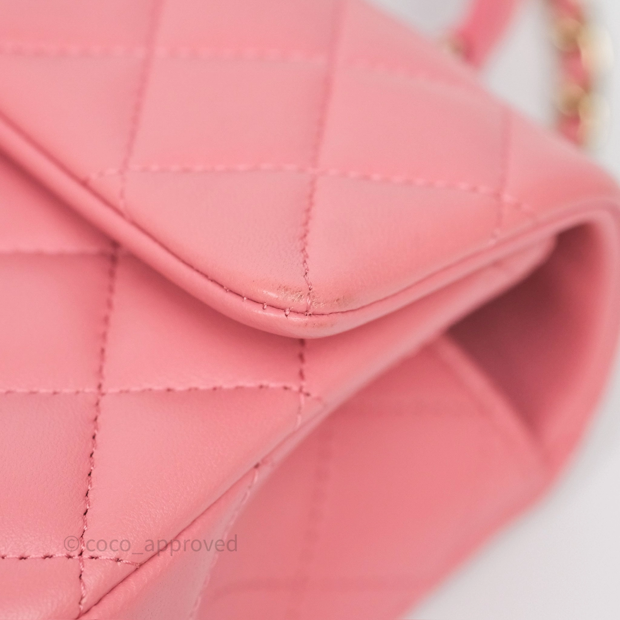 Chanel Top Handle Mini Rectangular Flap Pink Lambskin Gold Hardware