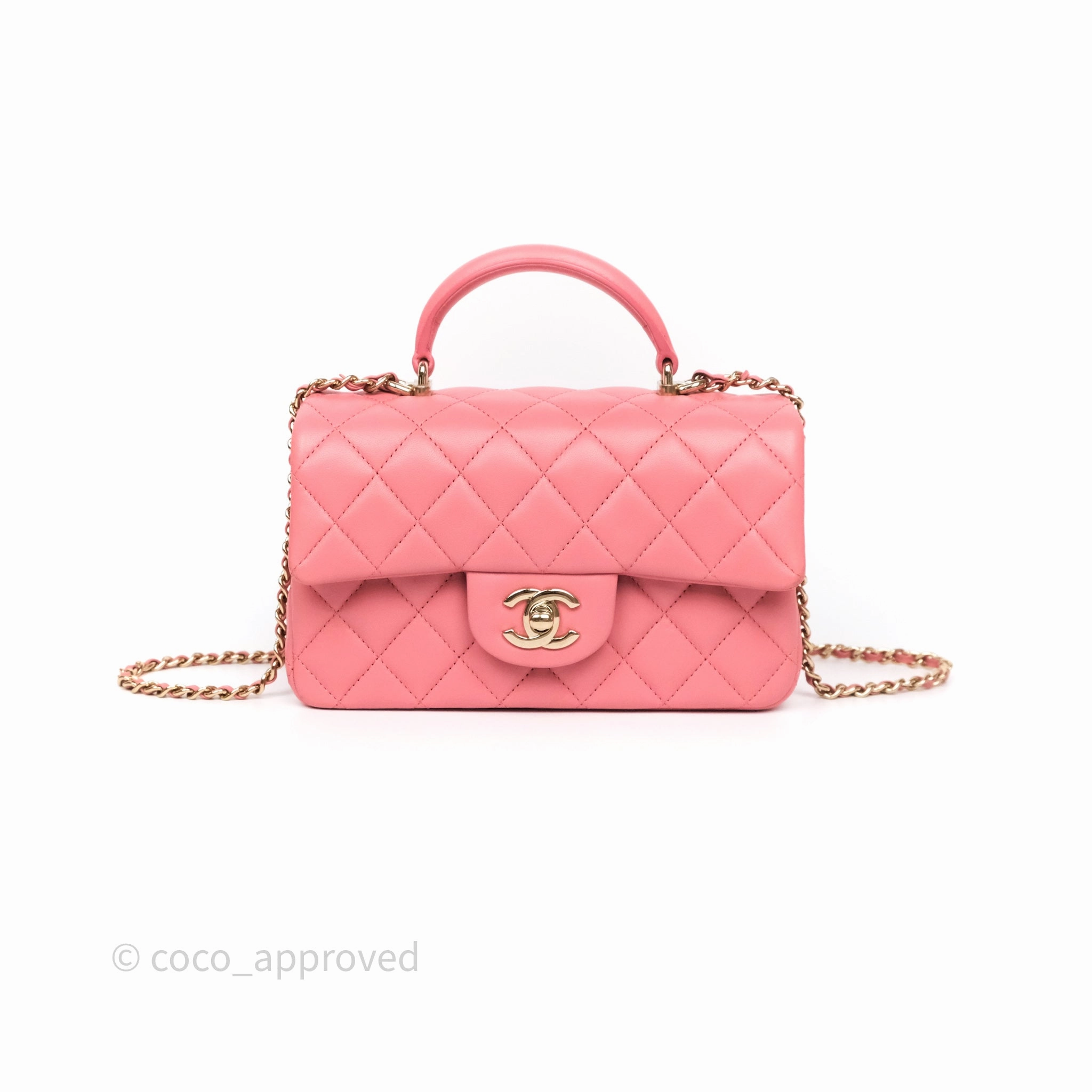 Chanel Top Handle Mini Rectangular Flap Pink Lambskin Gold Hardware