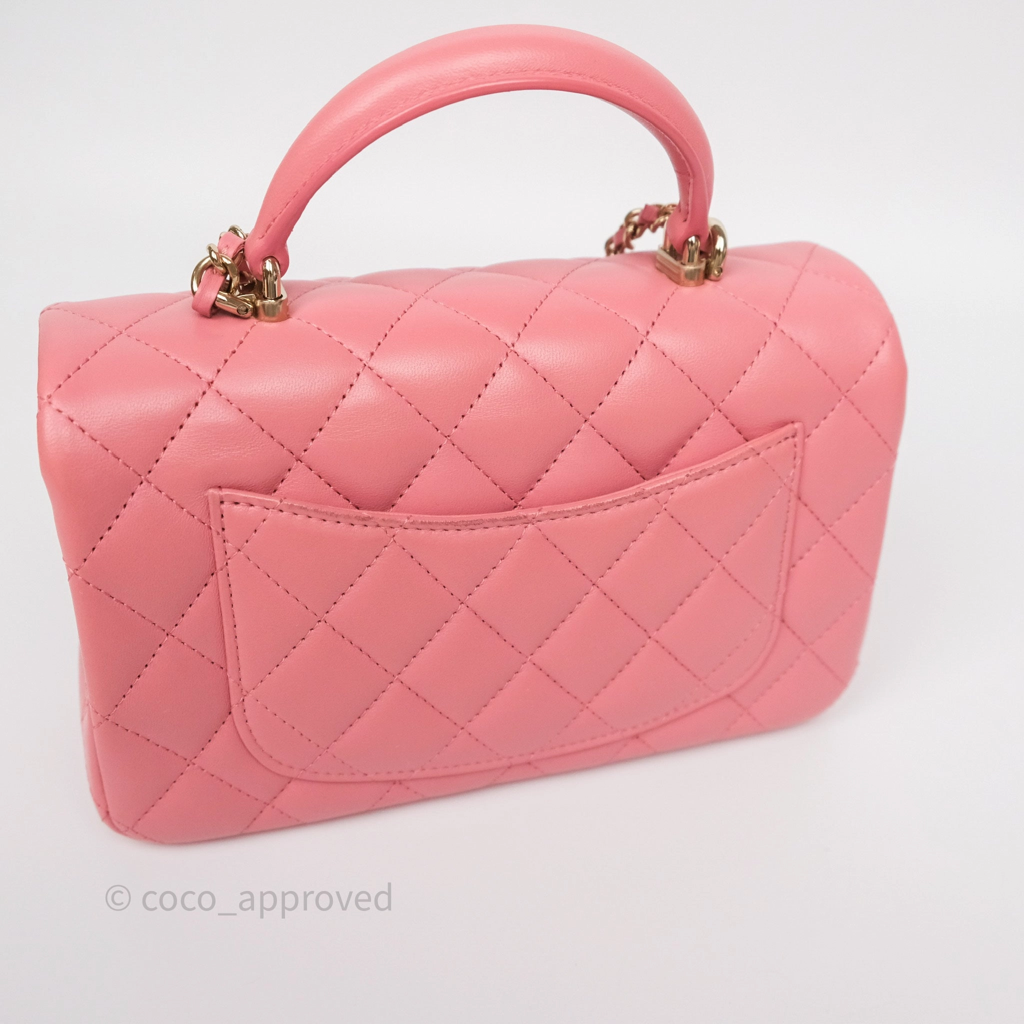 Chanel Top Handle Mini Rectangular Flap Pink Lambskin Gold Hardware