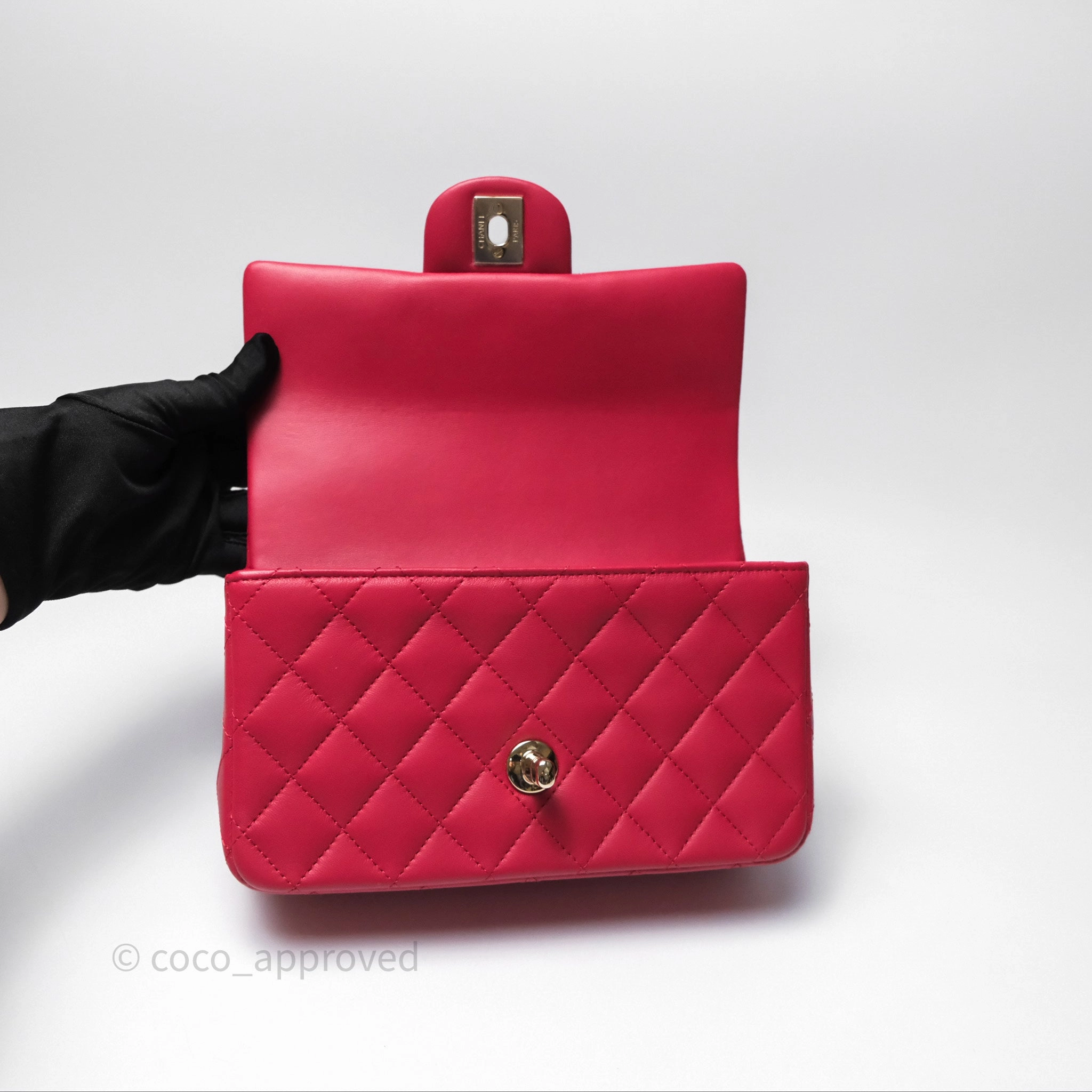Chanel Top Handle Mini Rectangular Flap Red Lambskin Gold Hardware