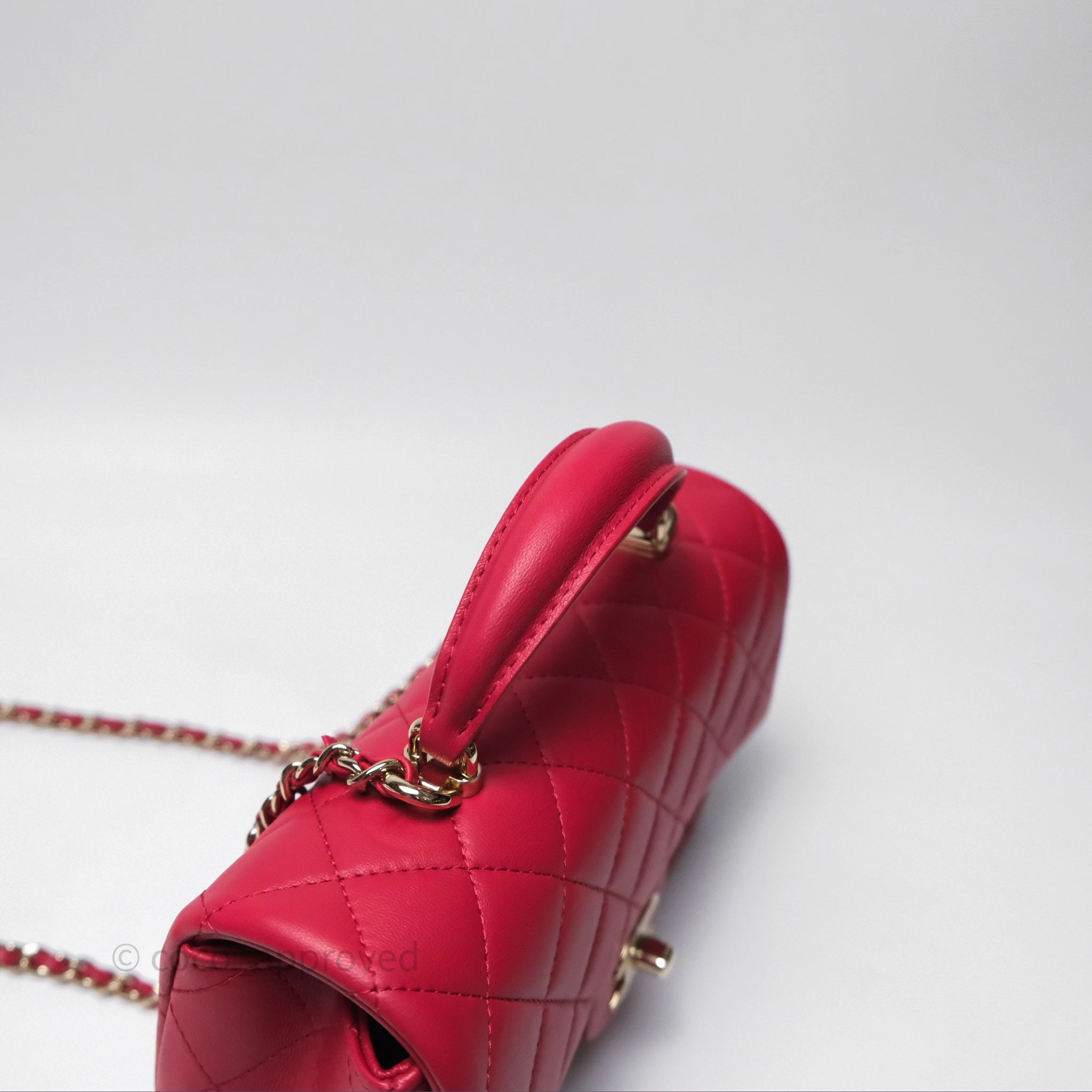 Chanel Top Handle Mini Rectangular Flap Red Lambskin Gold Hardware