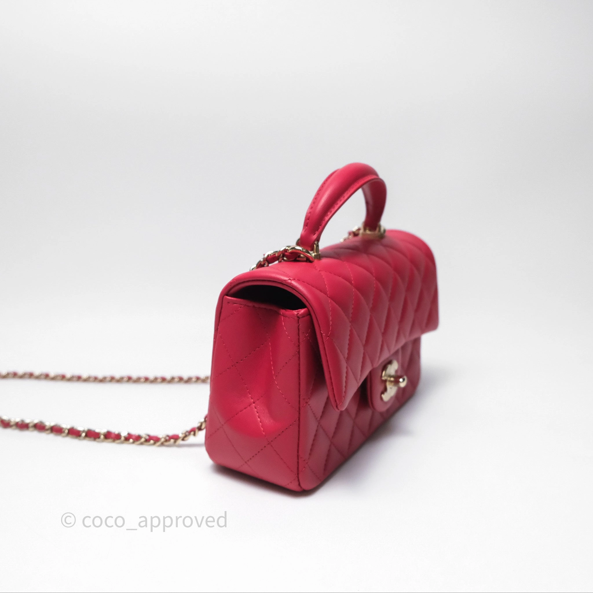 Chanel Top Handle Mini Rectangular Flap Red Lambskin Gold Hardware
