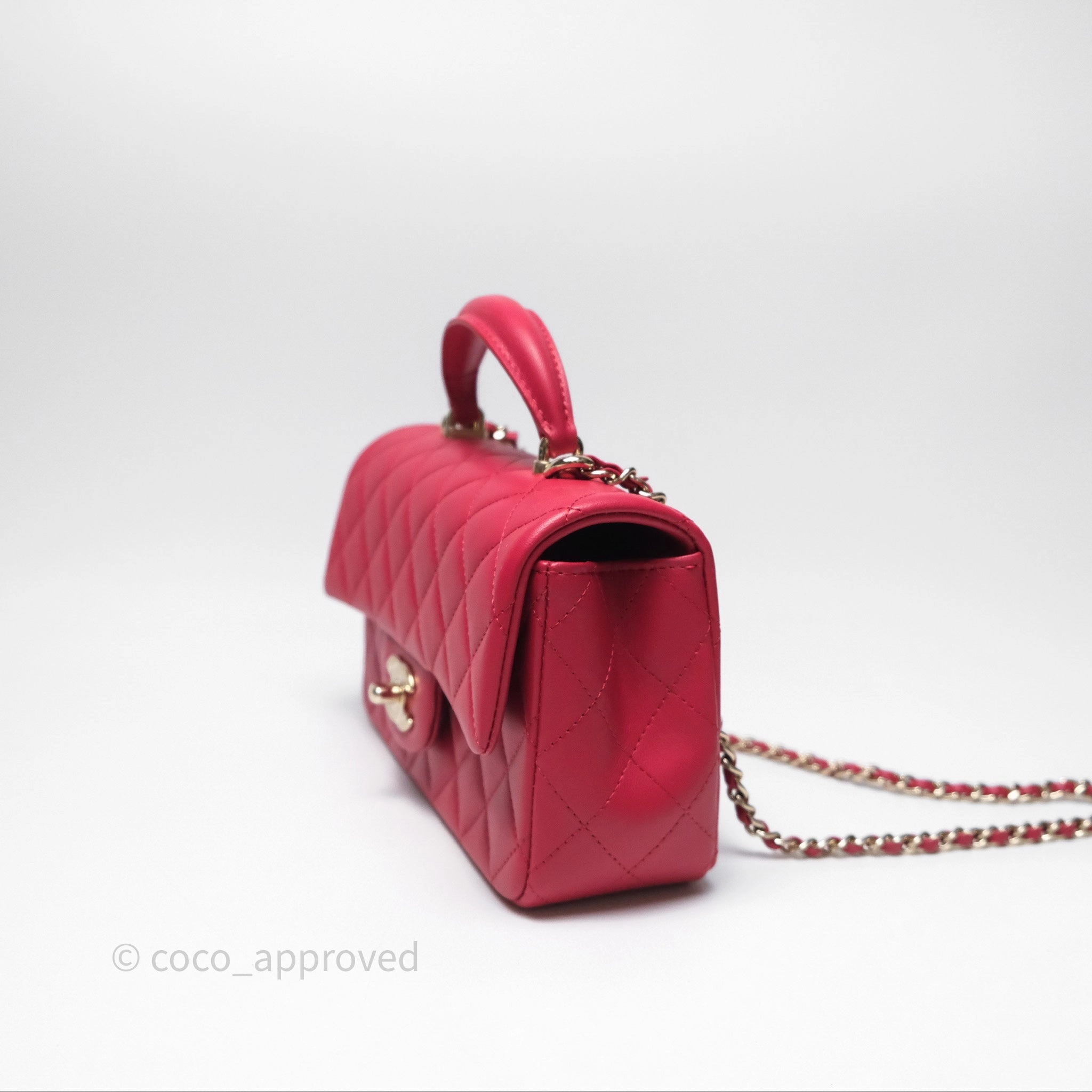 Chanel Top Handle Mini Rectangular Flap Red Lambskin Gold Hardware