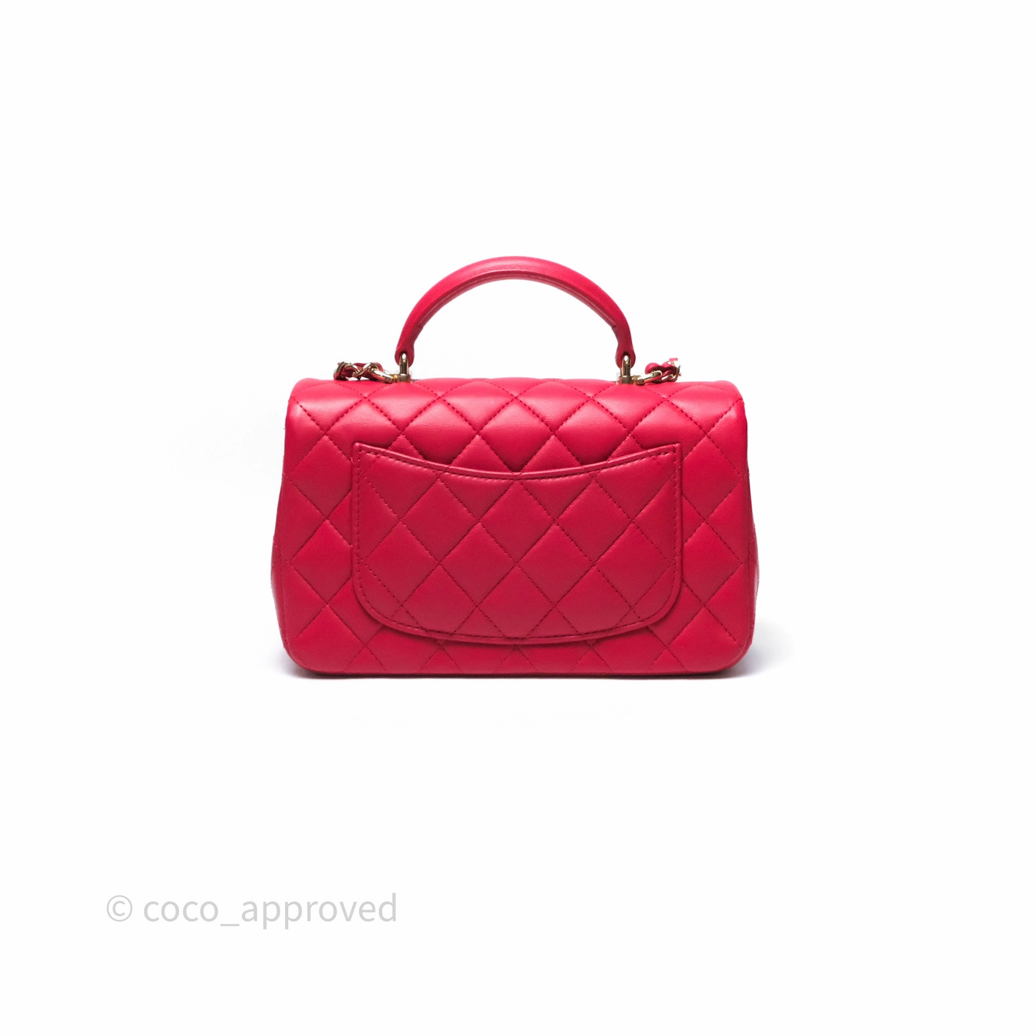 Chanel Top Handle Mini Rectangular Flap Red Lambskin Gold Hardware