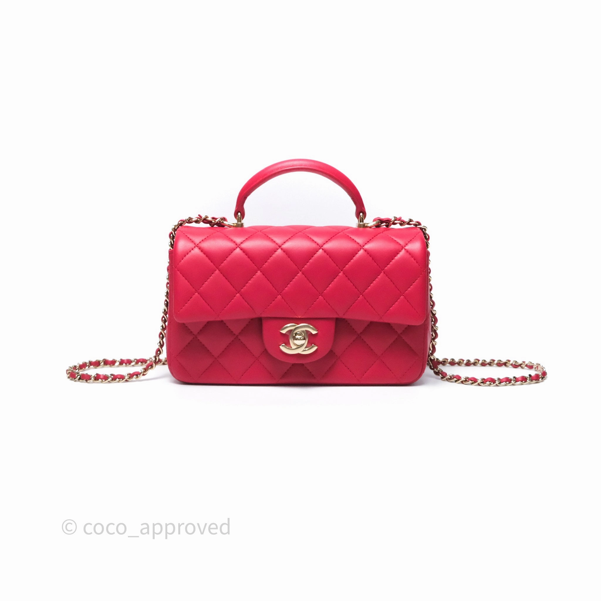 Chanel Top Handle Mini Rectangular Flap Red Lambskin Gold Hardware