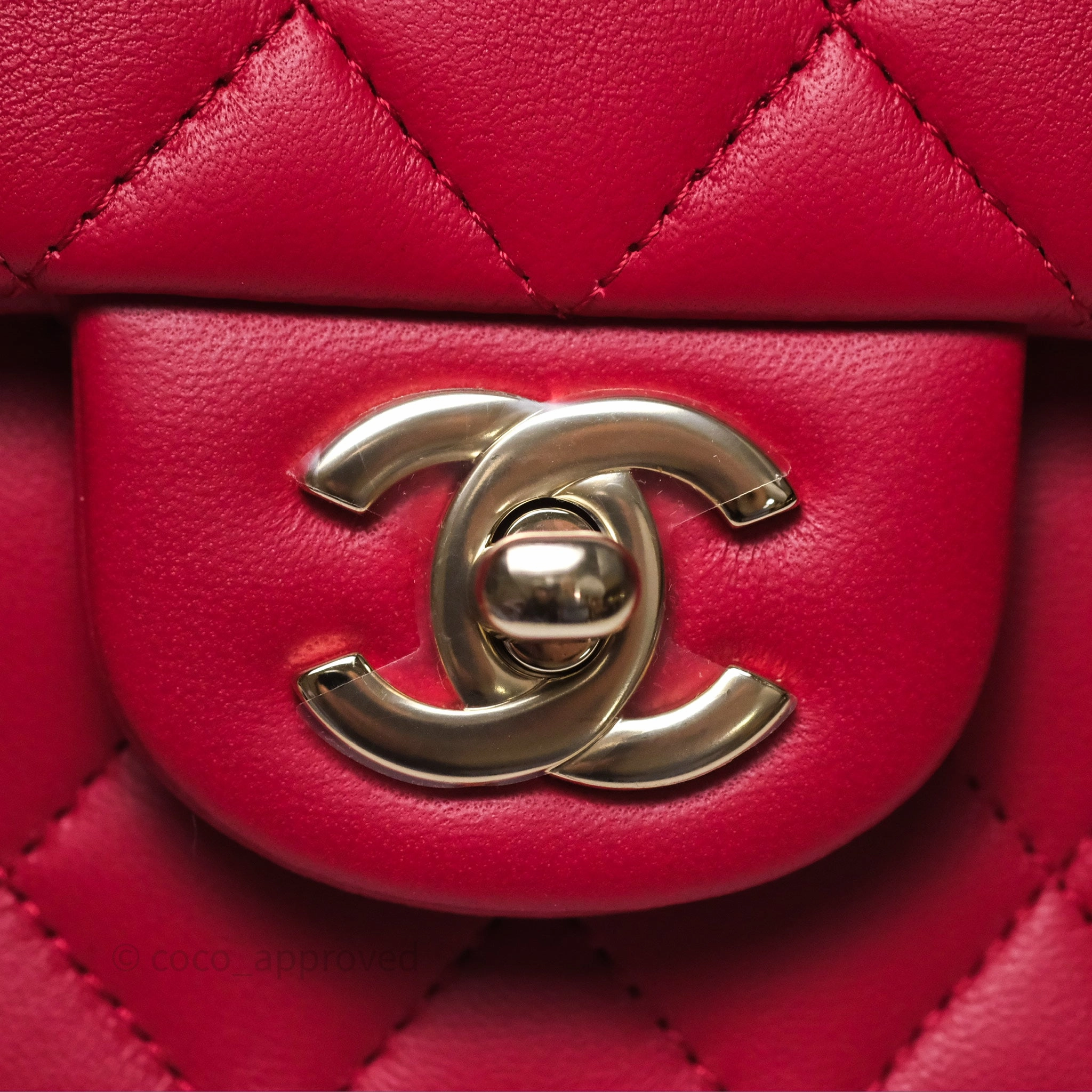 Chanel Top Handle Mini Rectangular Flap Red Lambskin Gold Hardware