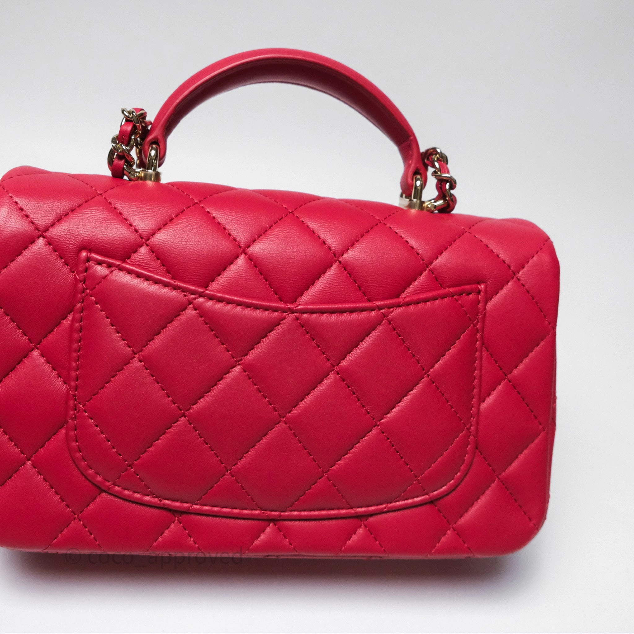 Chanel Top Handle Mini Rectangular Flap Red Lambskin Gold Hardware