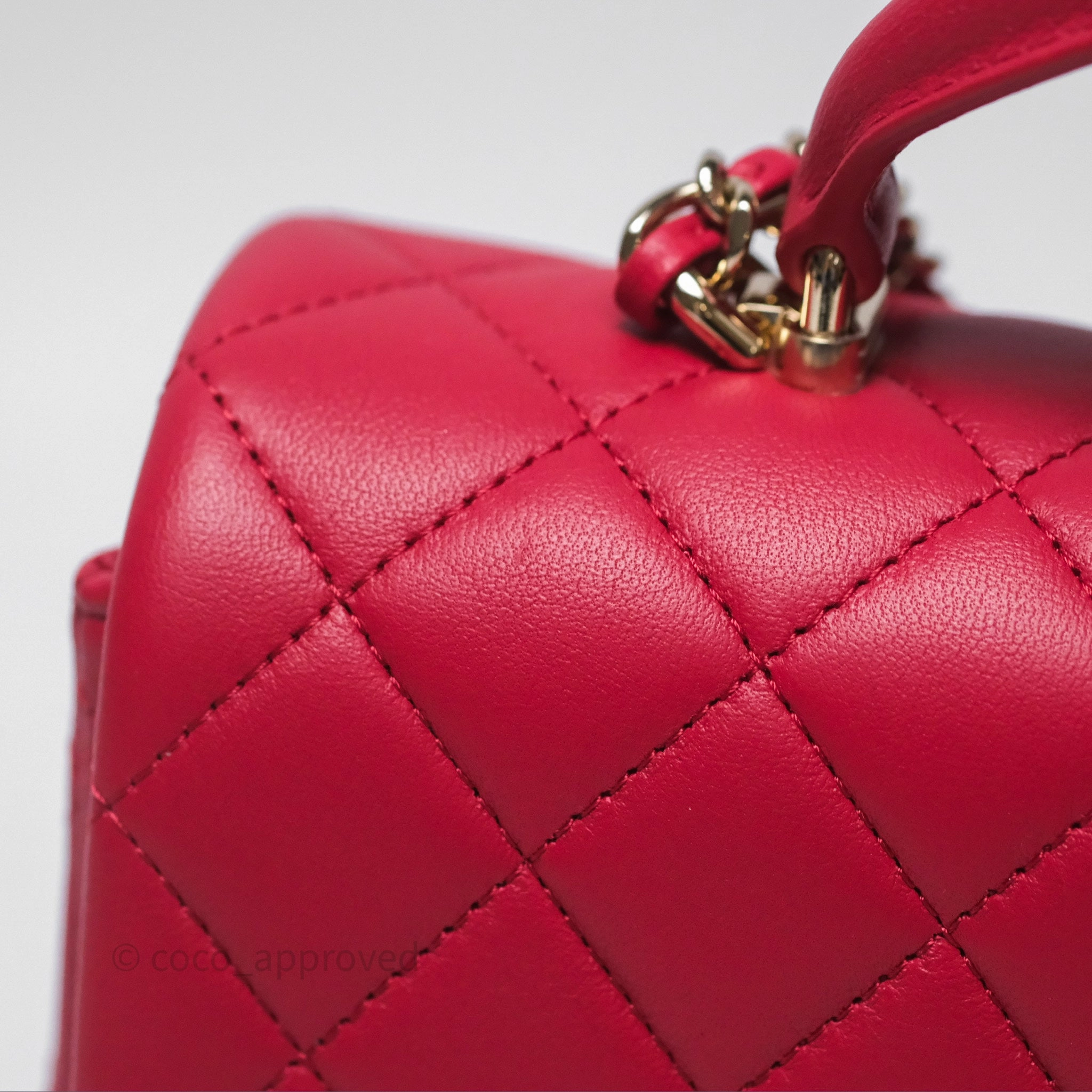 Chanel Top Handle Mini Rectangular Flap Red Lambskin Gold Hardware