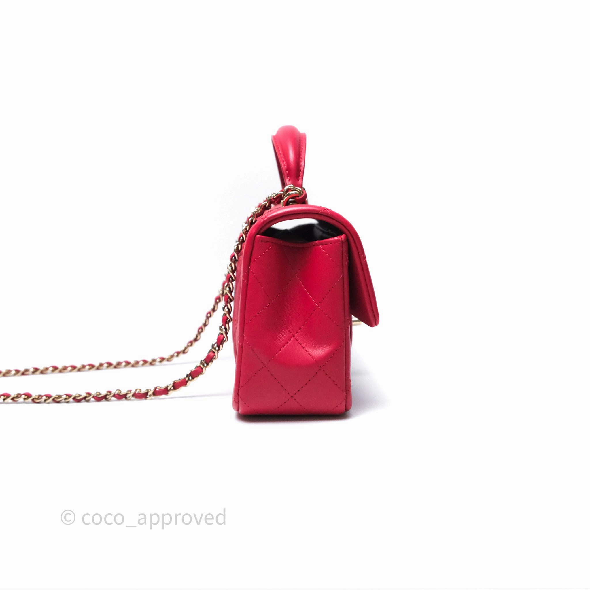 Chanel Top Handle Mini Rectangular Flap Red Lambskin Gold Hardware