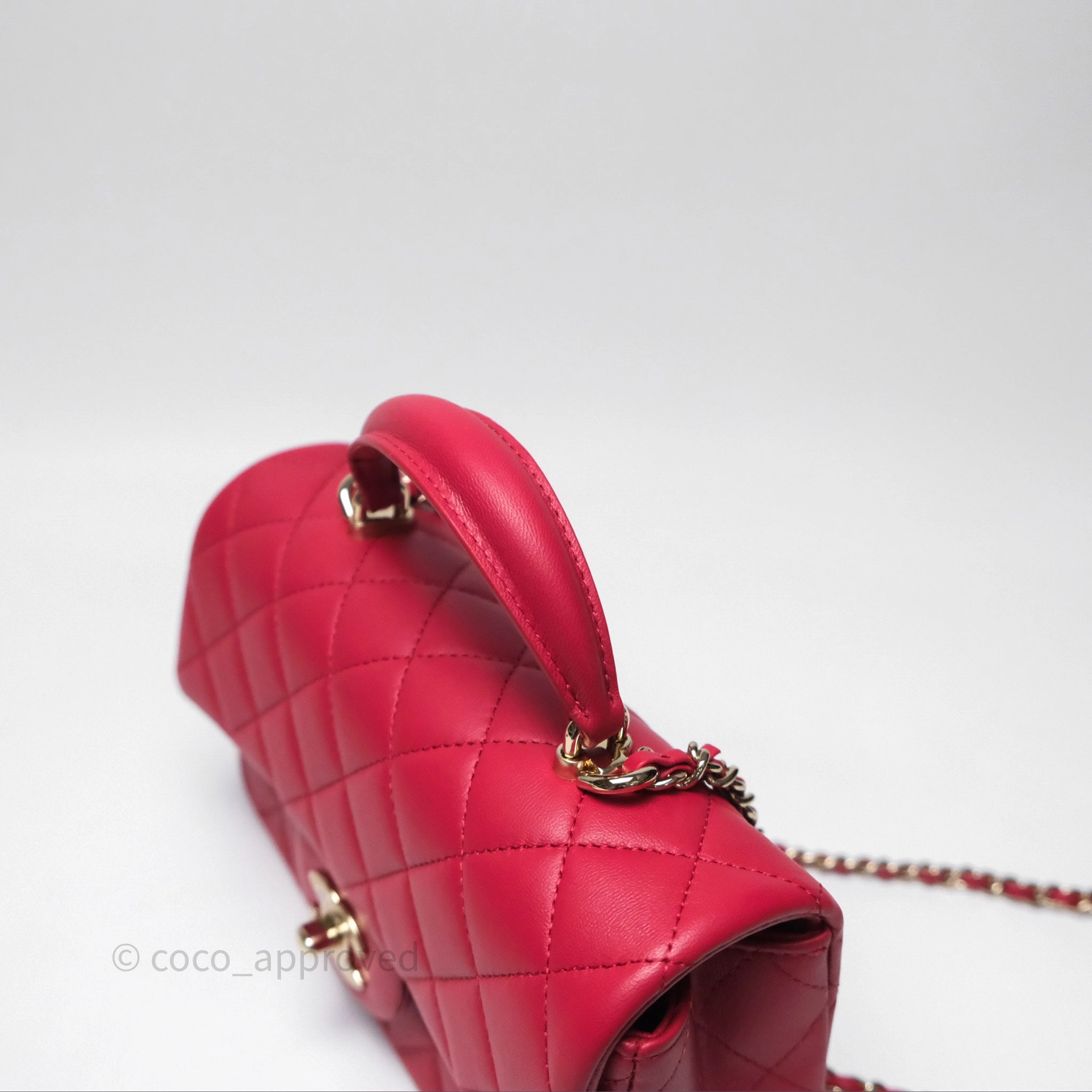 Chanel Top Handle Mini Rectangular Flap Red Lambskin Gold Hardware