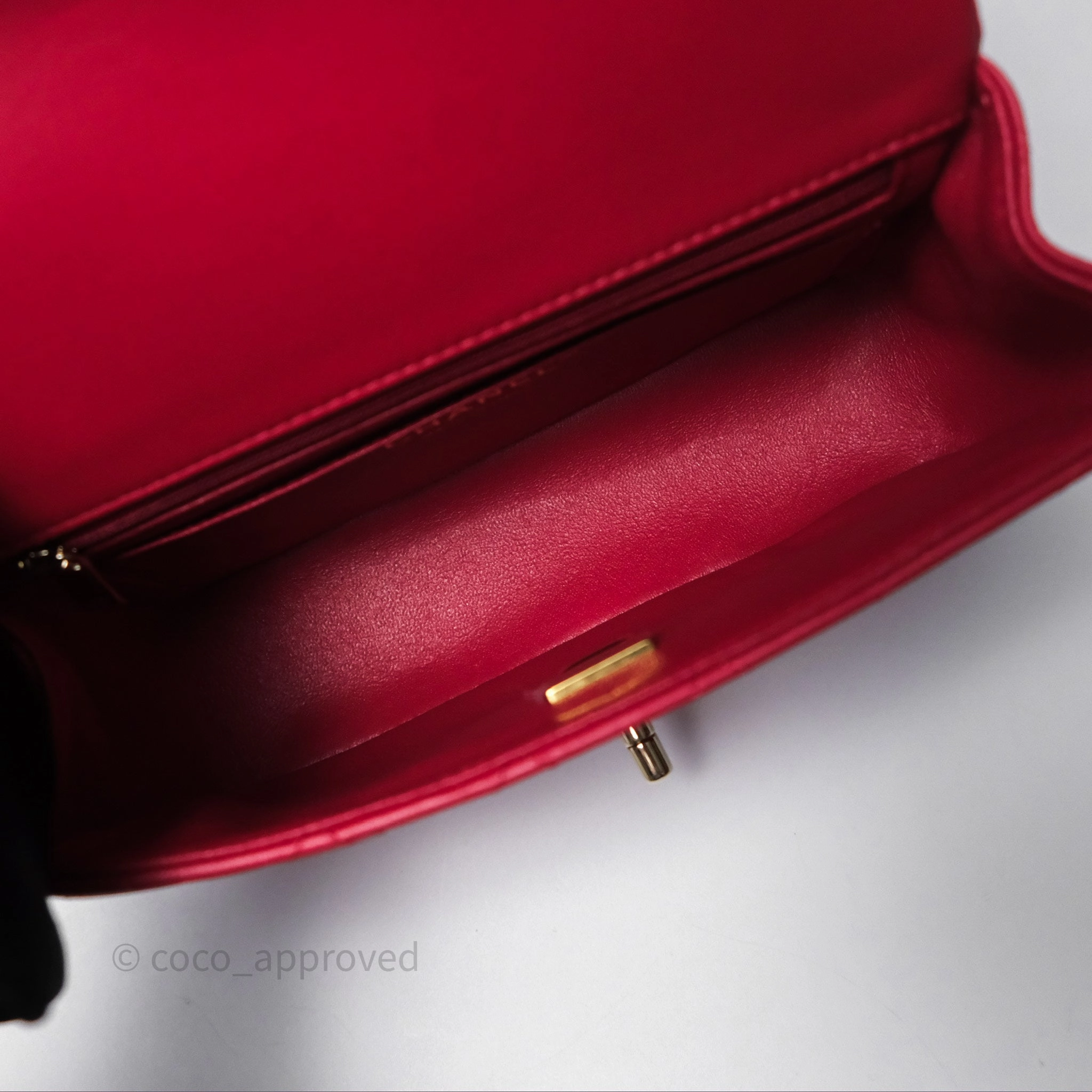 Chanel Top Handle Mini Rectangular Flap Red Lambskin Gold Hardware