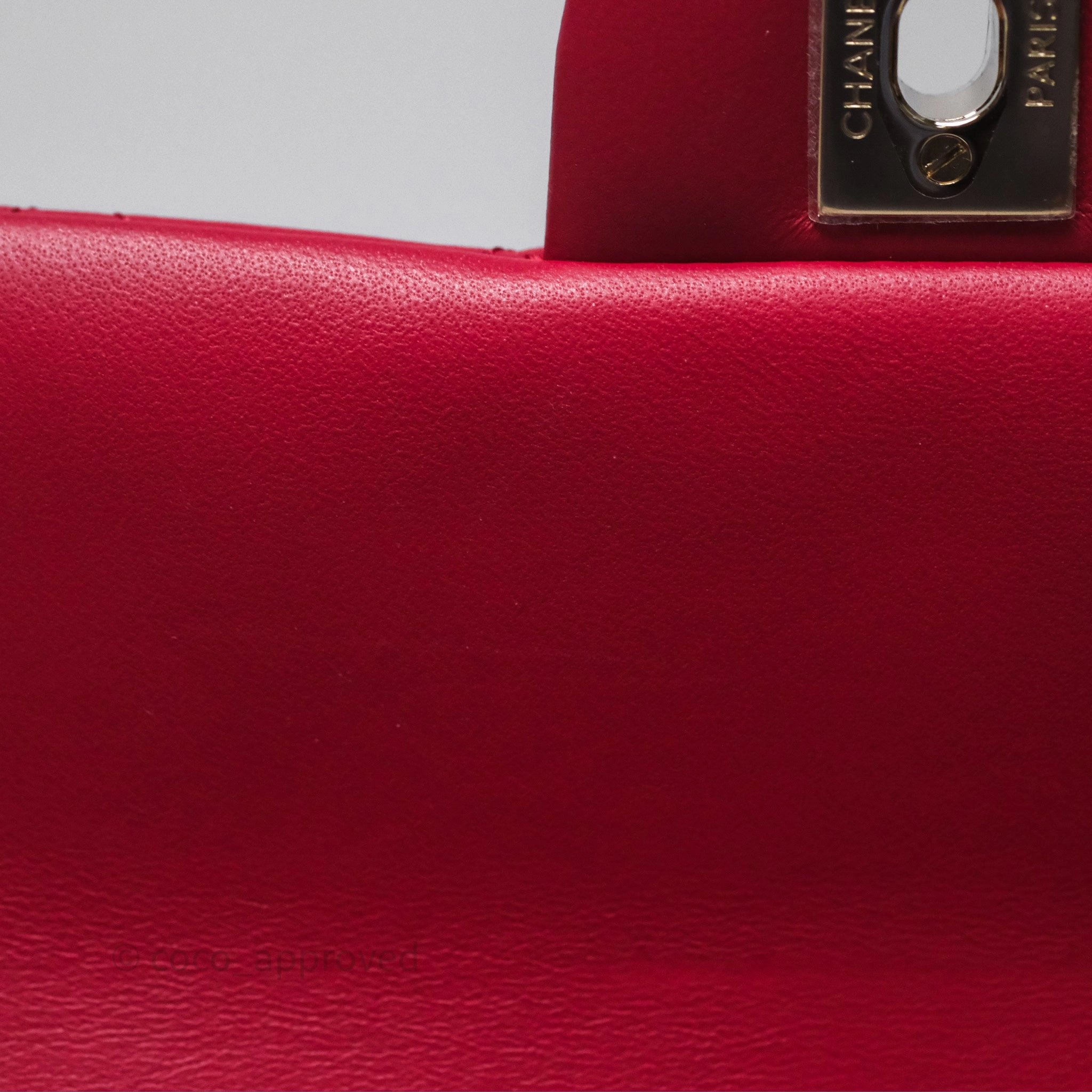 Chanel Top Handle Mini Rectangular Flap Red Lambskin Gold Hardware