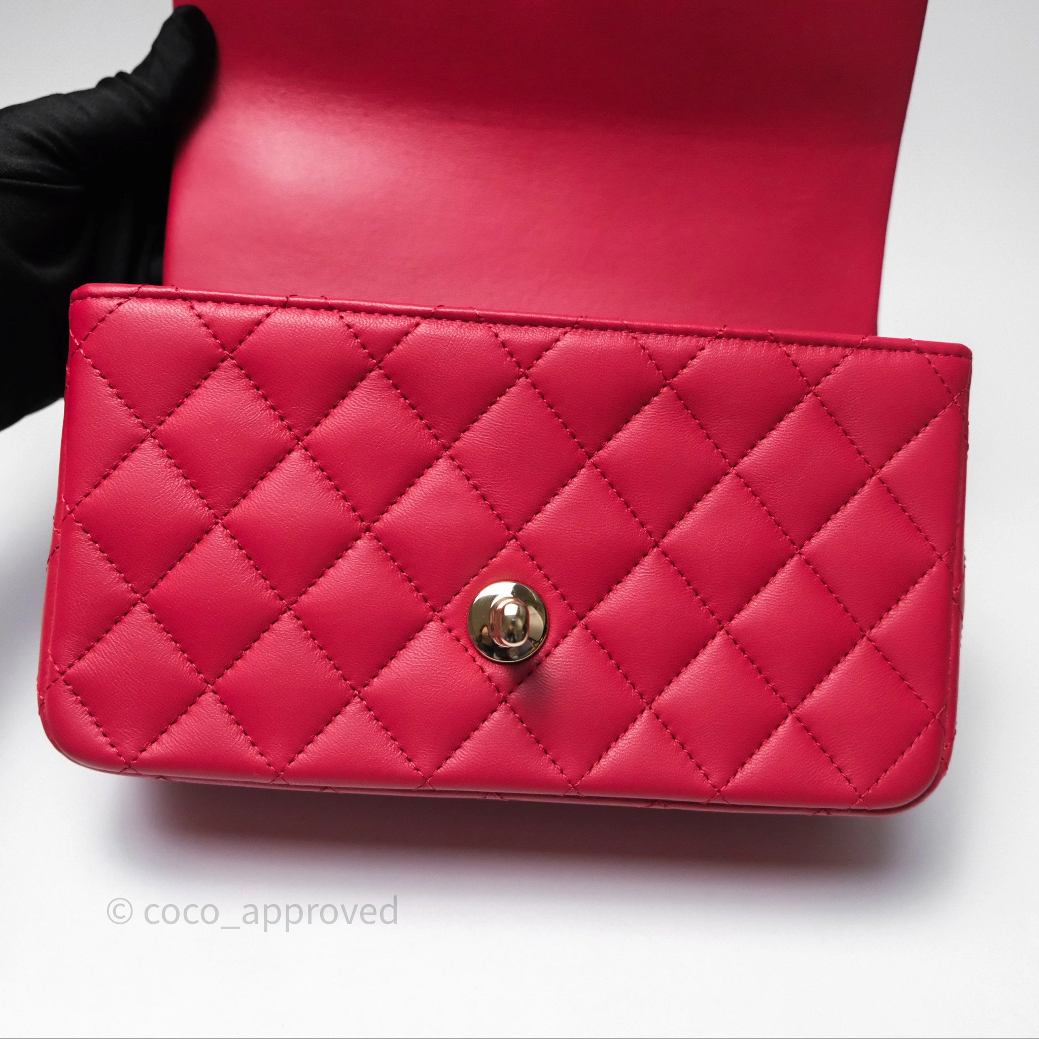 Chanel Top Handle Mini Rectangular Flap Red Lambskin Gold Hardware