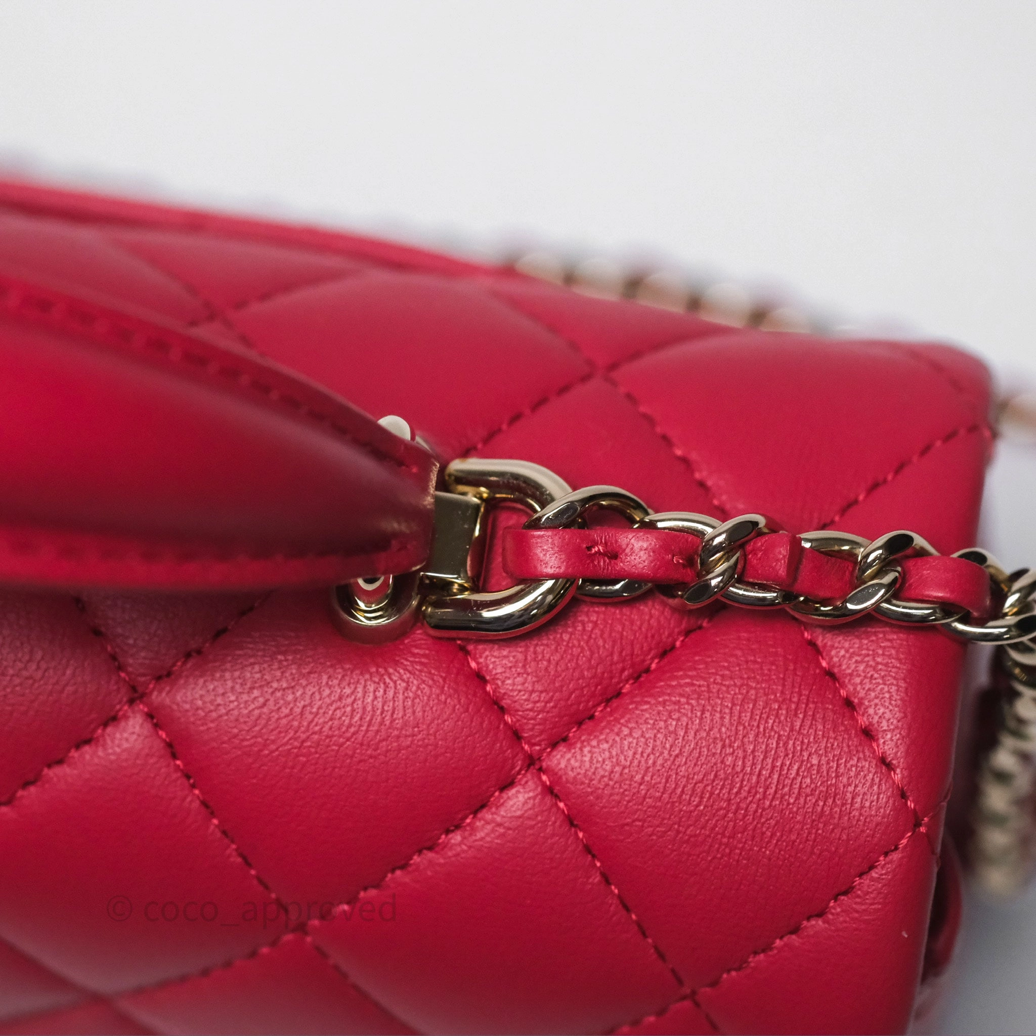 Chanel Top Handle Mini Rectangular Flap Red Lambskin Gold Hardware