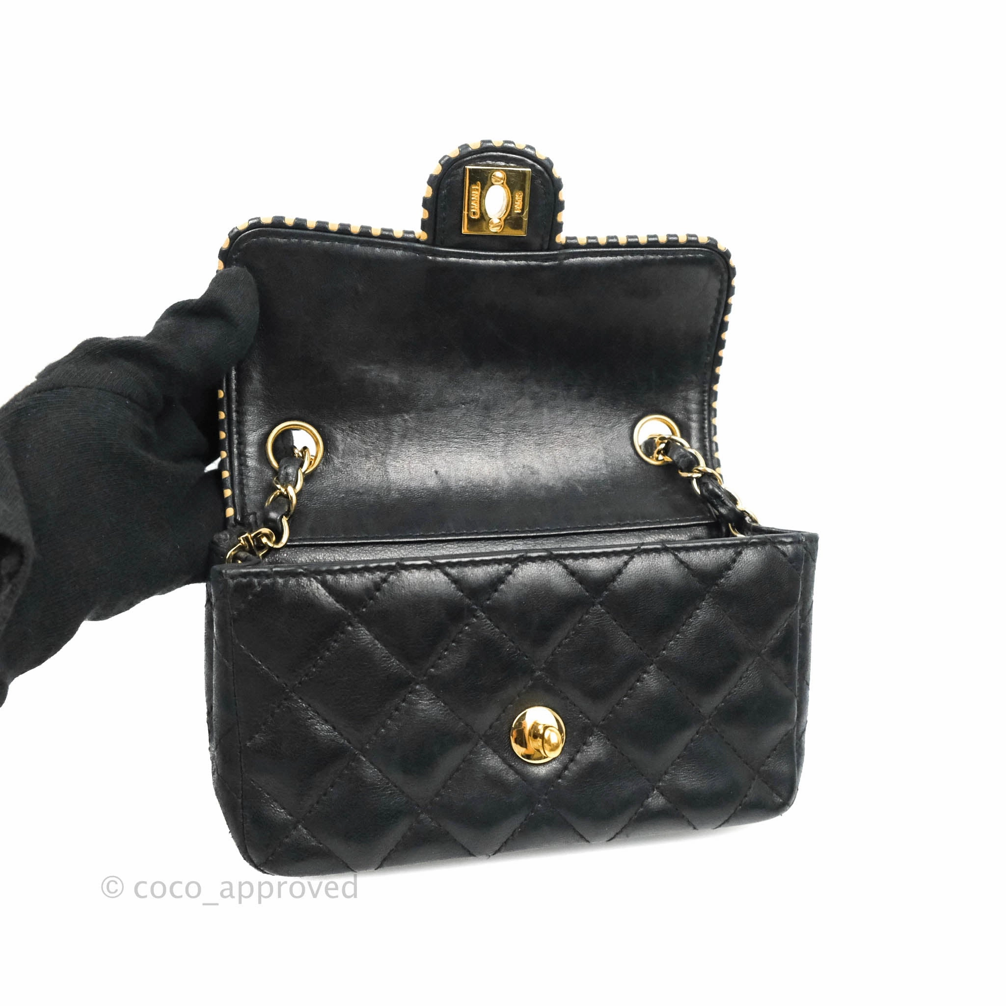 Chanel Vintage Mini Rectangular Black Calfskin 24K Gold Hardware
