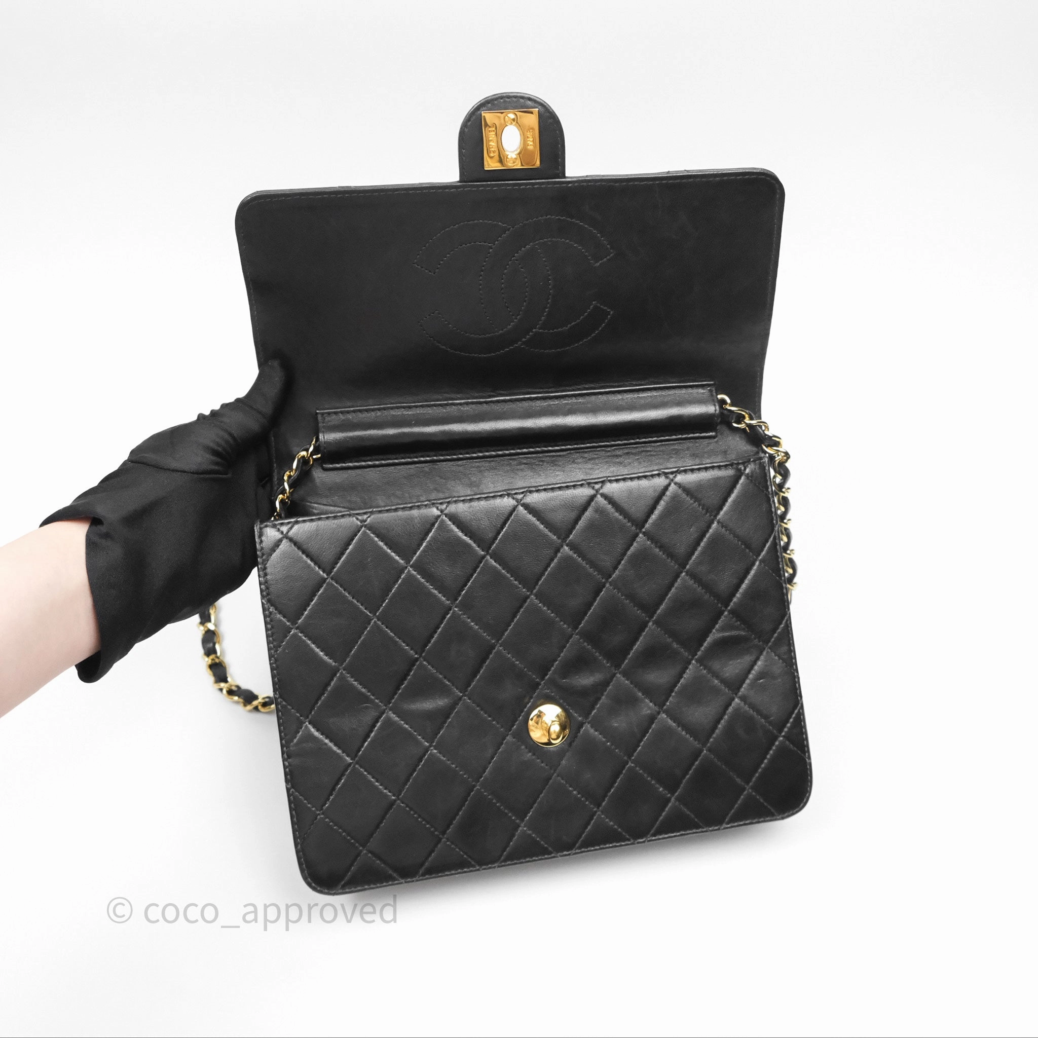 Chanel Vintage Quilted Flap Bag Black Lambskin 24K Gold Hardware