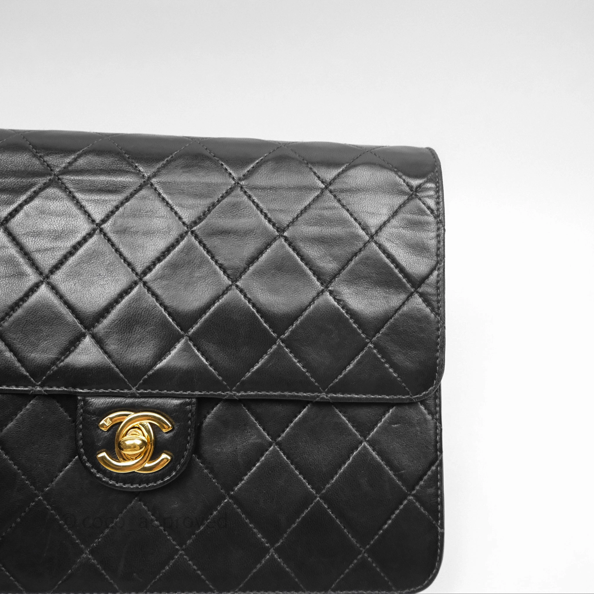 Chanel Vintage Quilted Flap Bag Black Lambskin 24K Gold Hardware