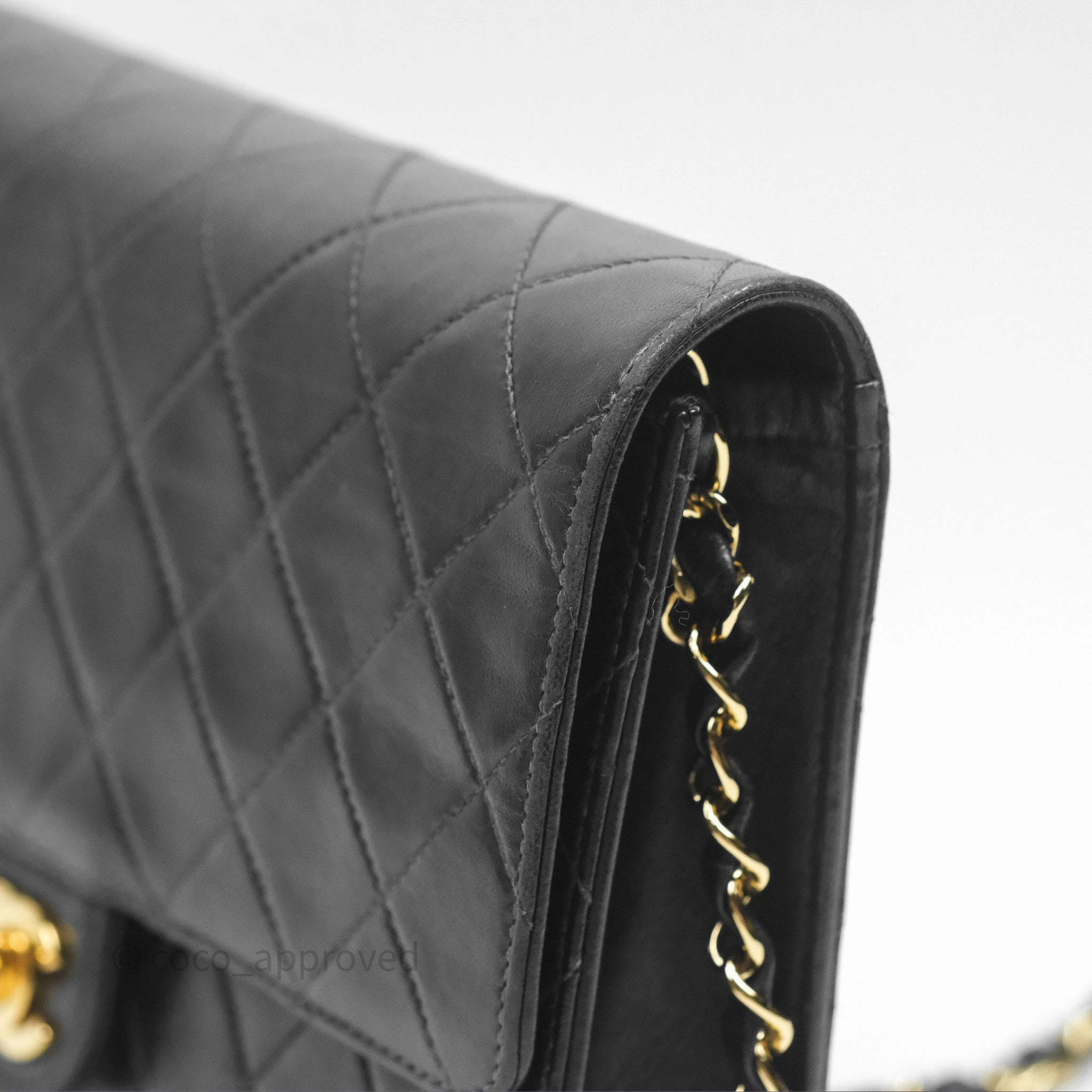 Chanel Vintage Quilted Flap Bag Black Lambskin 24K Gold Hardware