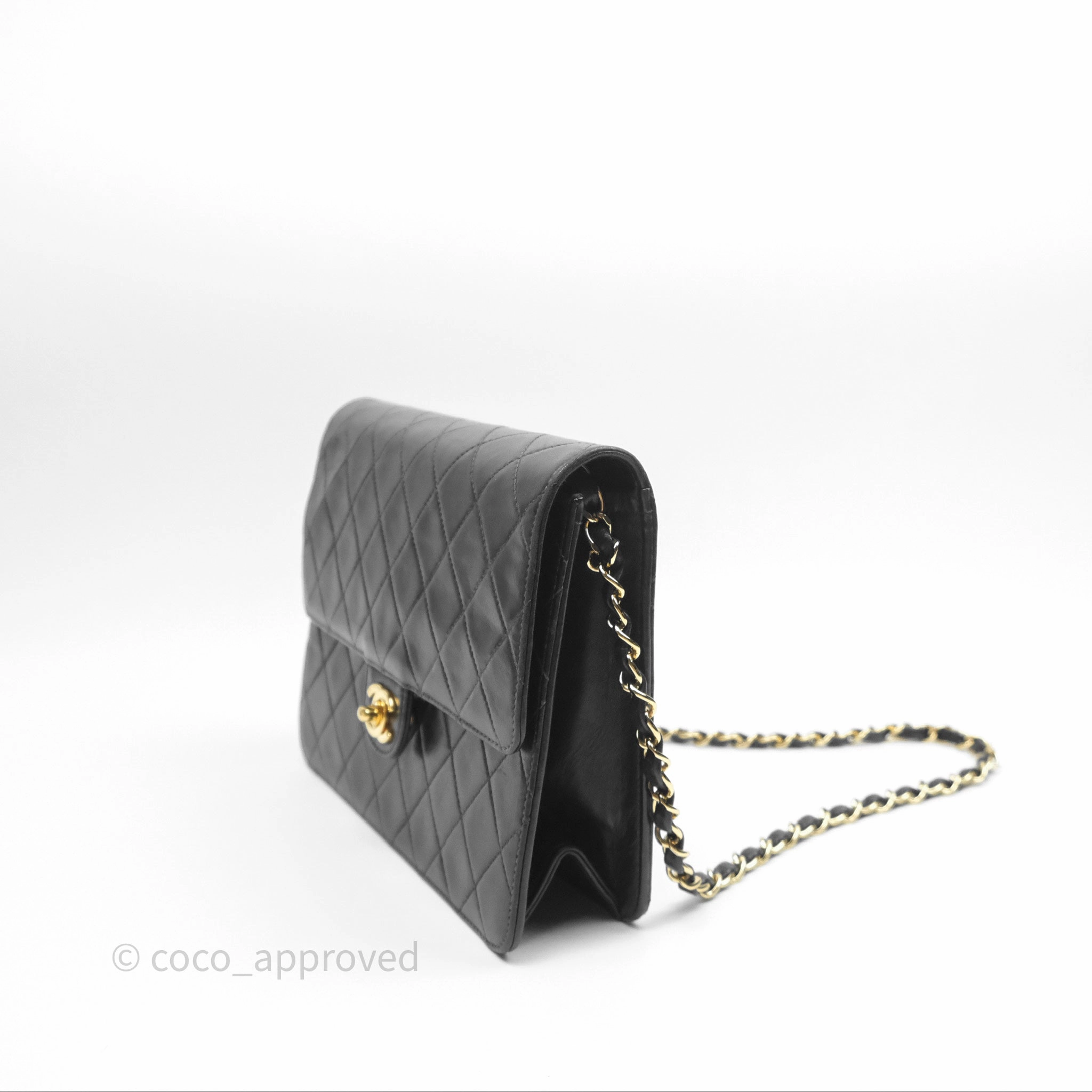 Chanel Vintage Quilted Flap Bag Black Lambskin 24K Gold Hardware