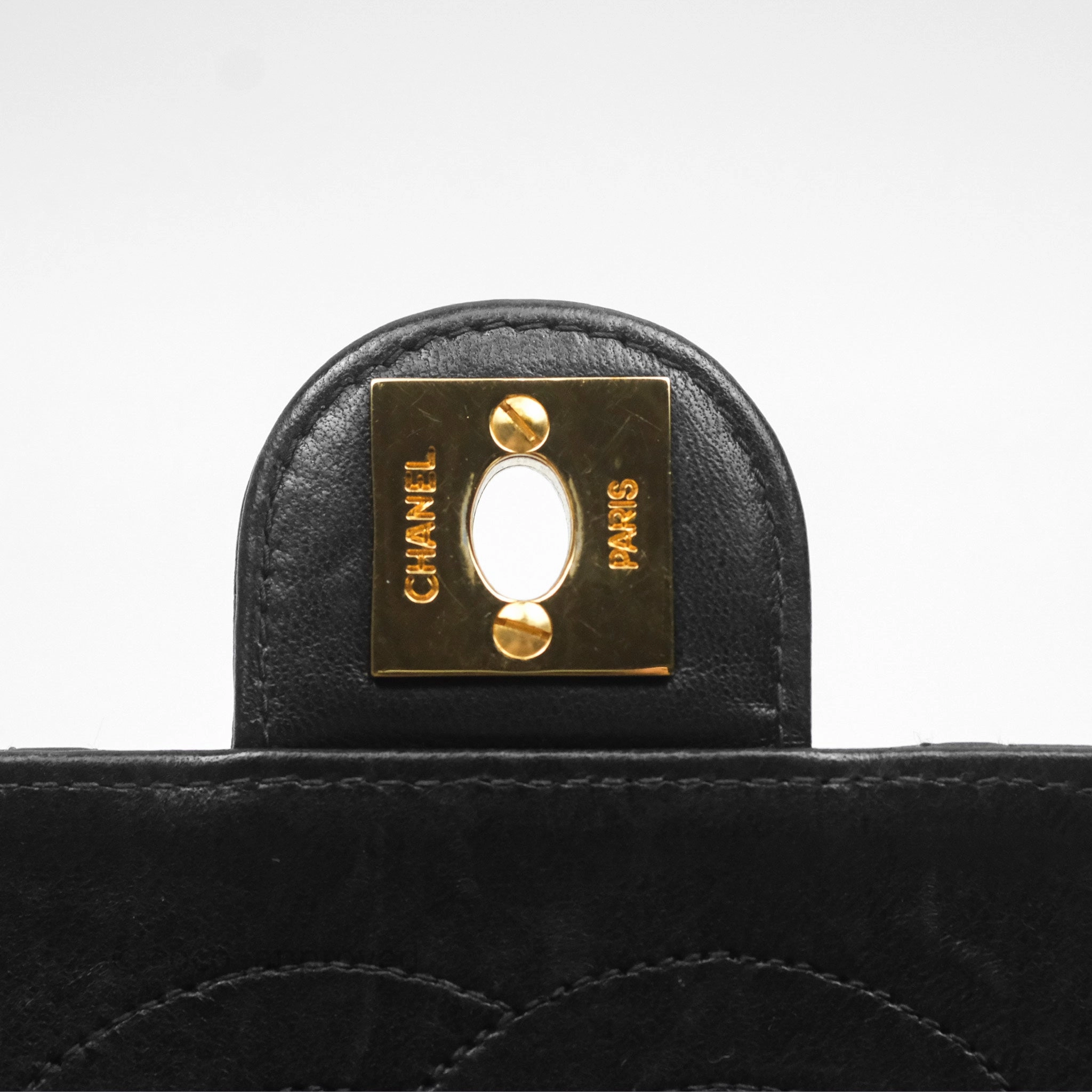 Chanel Vintage Quilted Flap Bag Black Lambskin 24K Gold Hardware