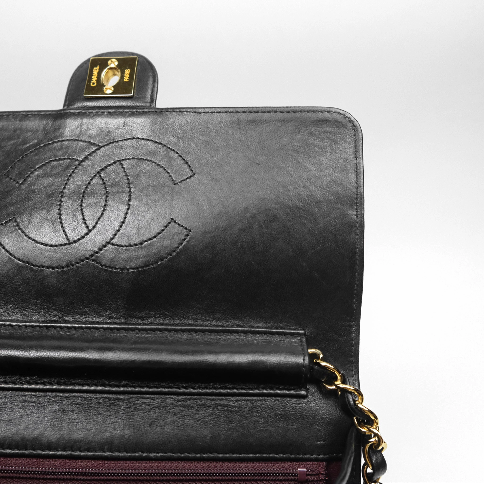 Chanel Vintage Quilted Flap Bag Black Lambskin 24K Gold Hardware