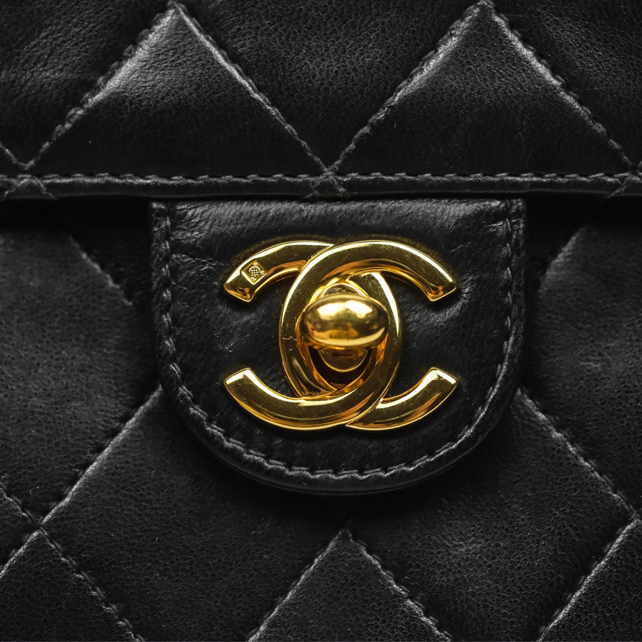 Chanel Vintage Quilted Flap Bag Black Lambskin 24K Gold Hardware