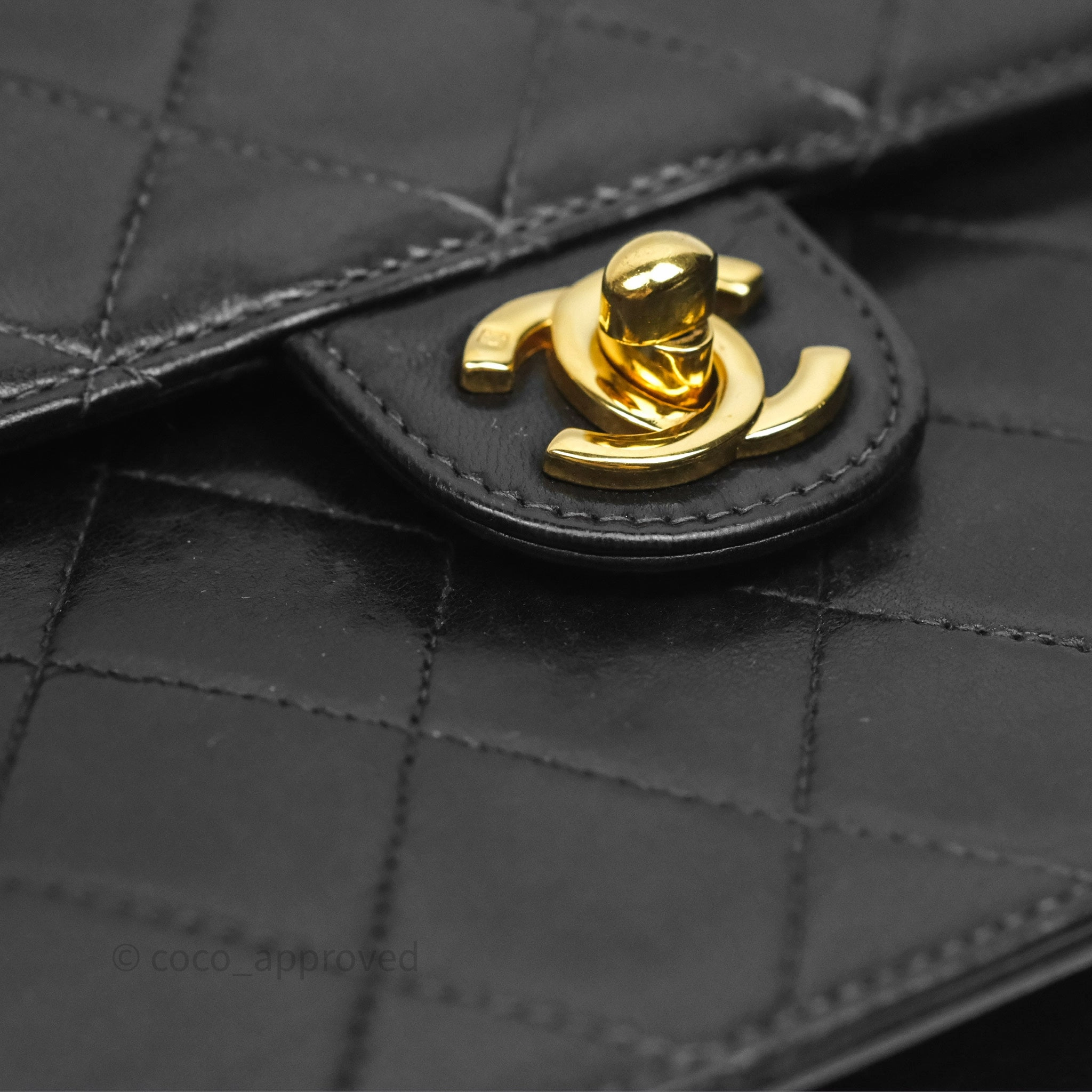 Chanel Vintage Quilted Flap Bag Black Lambskin 24K Gold Hardware