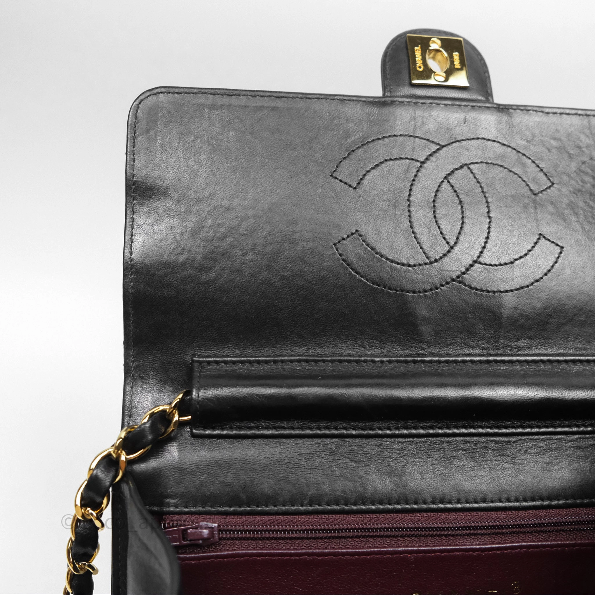Chanel Vintage Quilted Flap Bag Black Lambskin 24K Gold Hardware