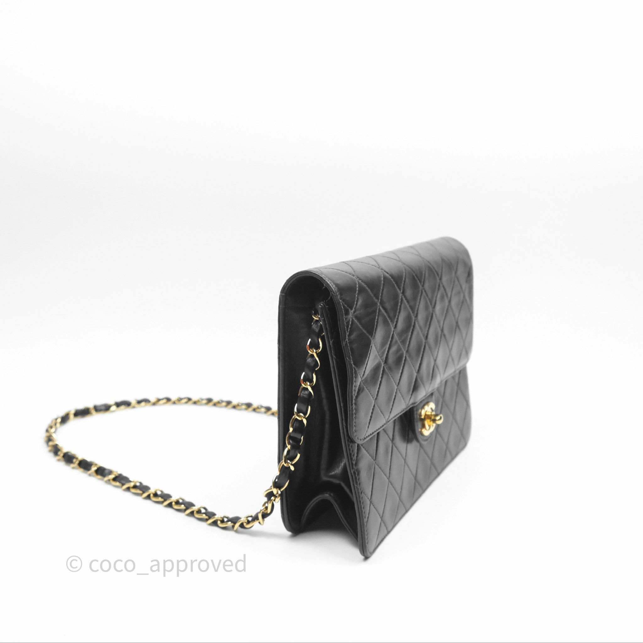 Chanel Vintage Quilted Flap Bag Black Lambskin 24K Gold Hardware