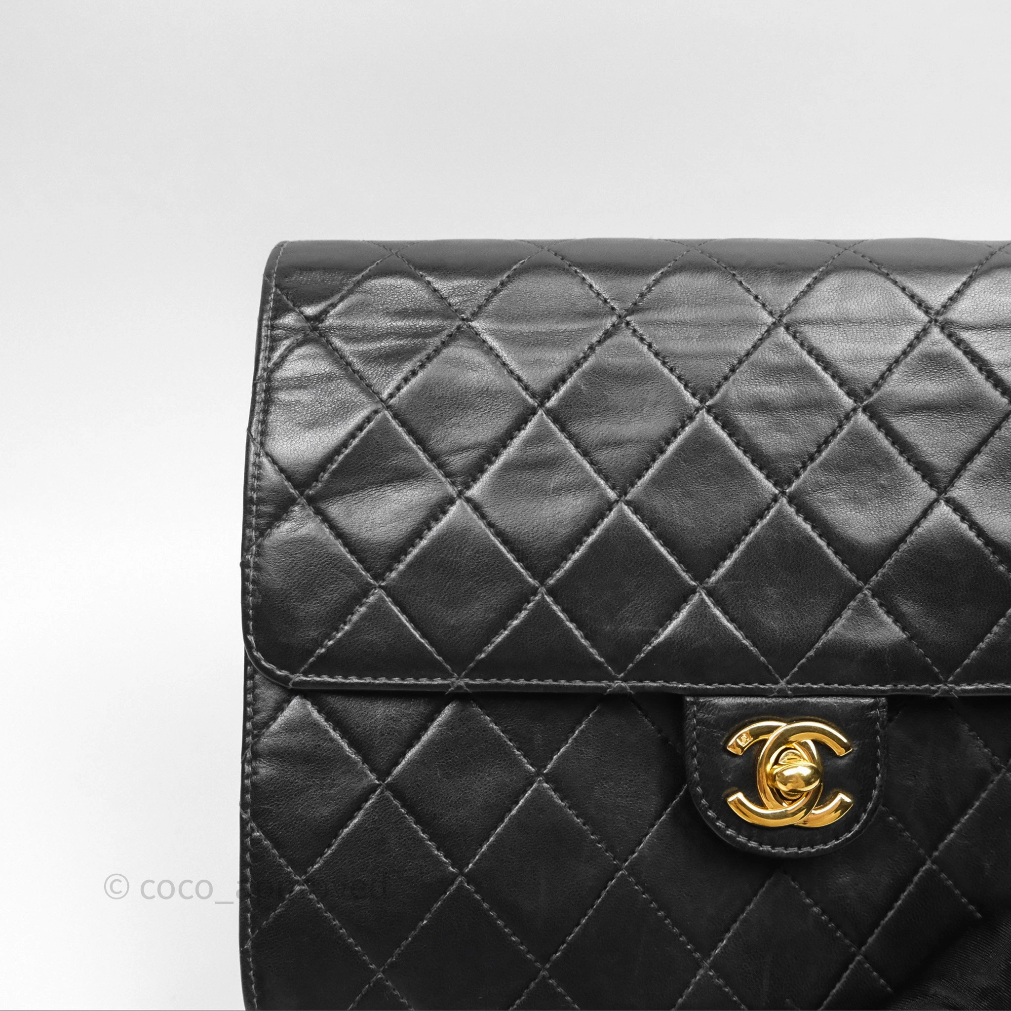Chanel Vintage Quilted Flap Bag Black Lambskin 24K Gold Hardware