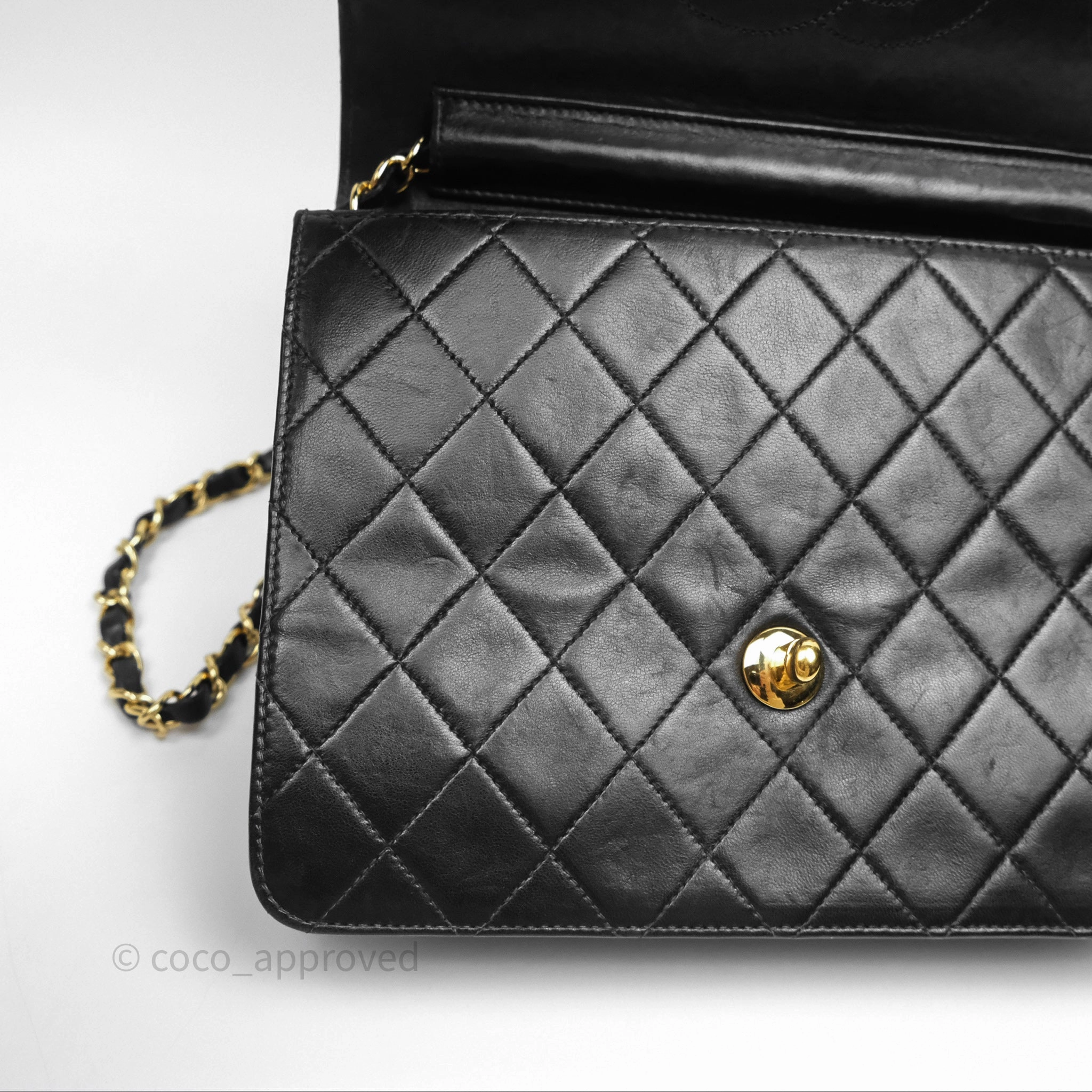 Chanel Vintage Quilted Flap Bag Black Lambskin 24K Gold Hardware
