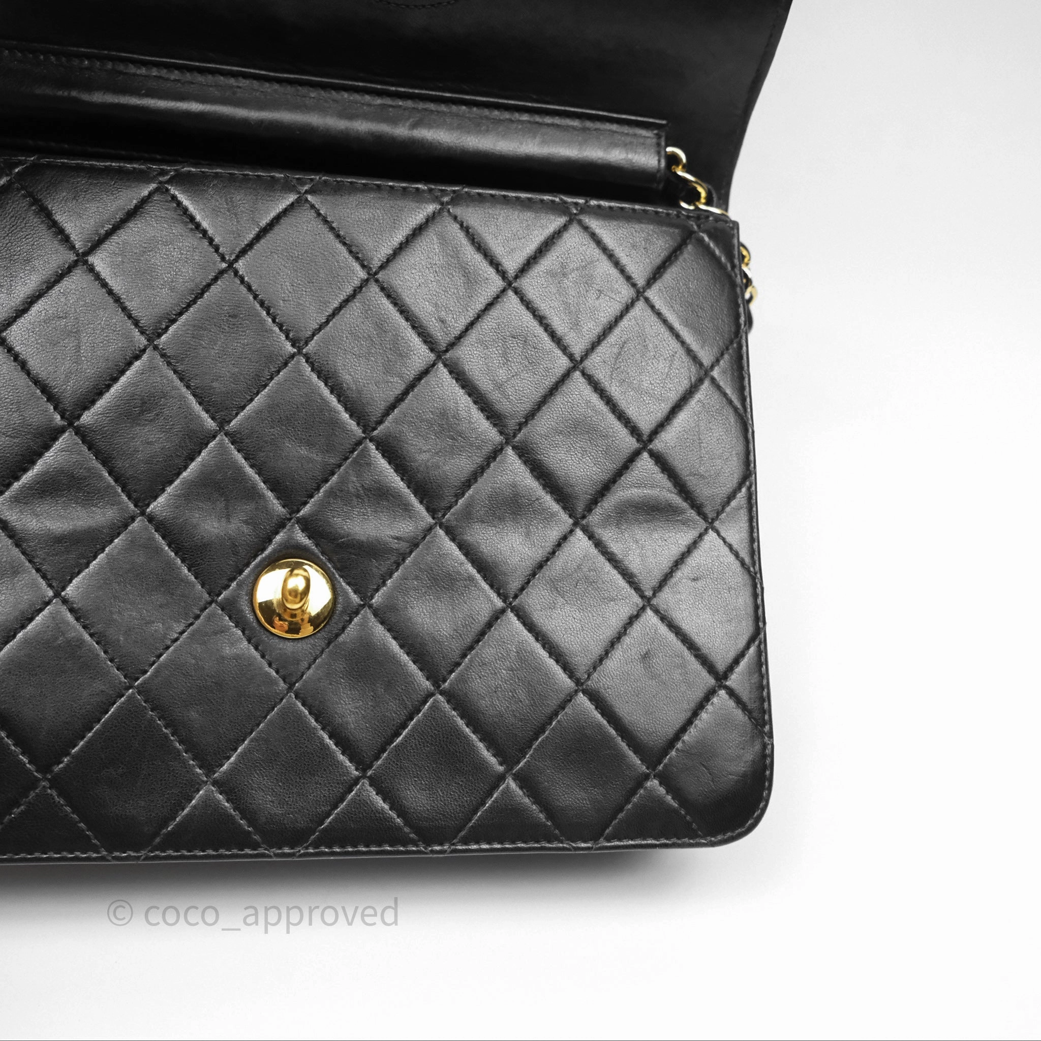Chanel Vintage Quilted Flap Bag Black Lambskin 24K Gold Hardware