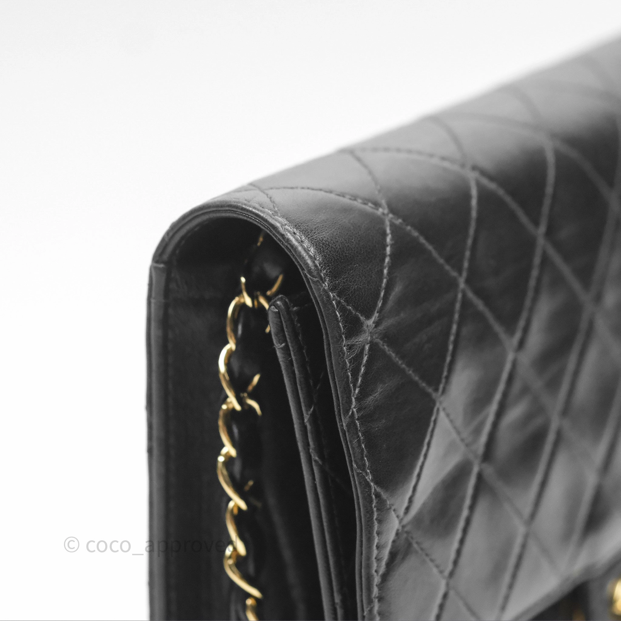 Chanel Vintage Quilted Flap Bag Black Lambskin 24K Gold Hardware