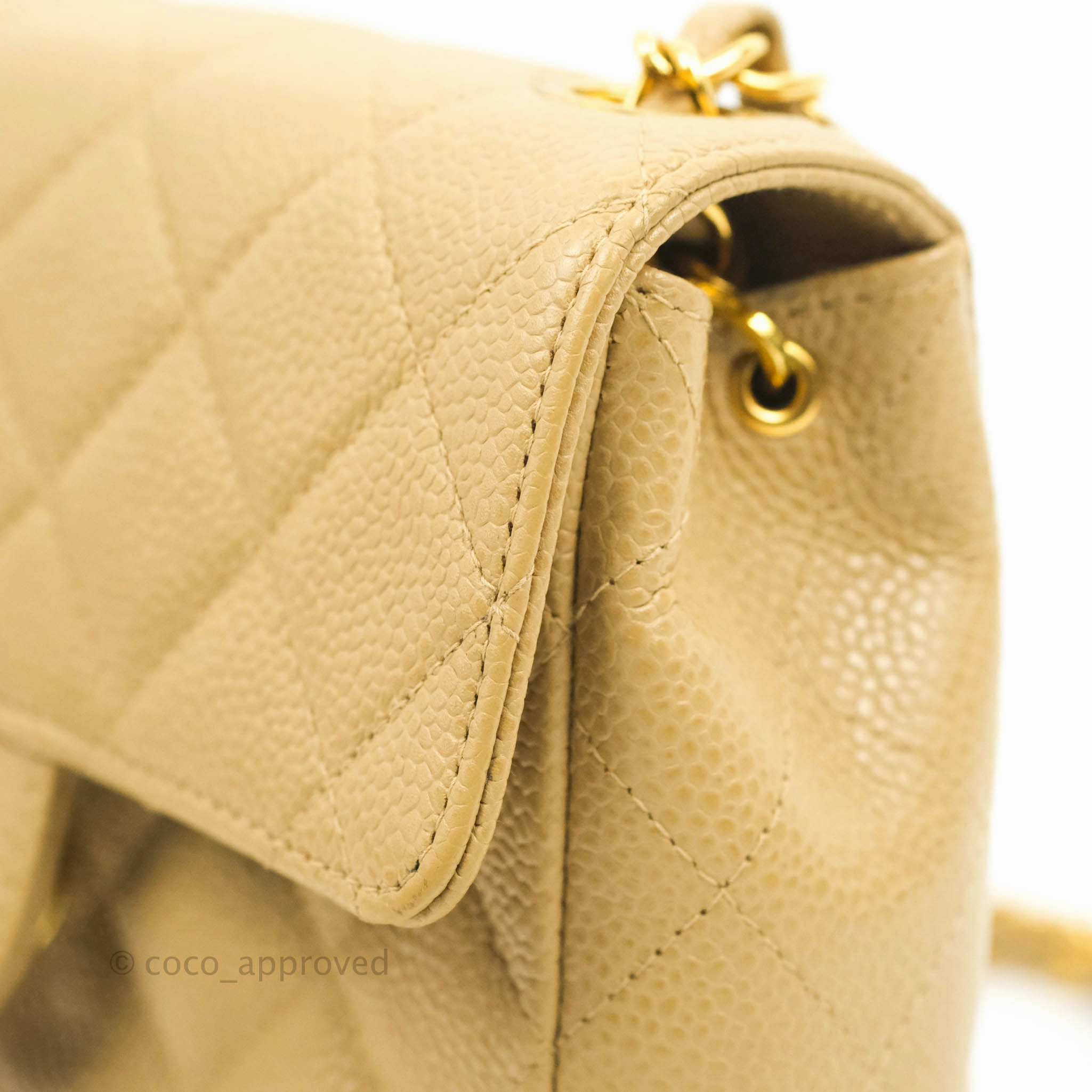 Chanel Vintage Quilted Mini Square Dark Beige Caviar 24K Gold Hardware
