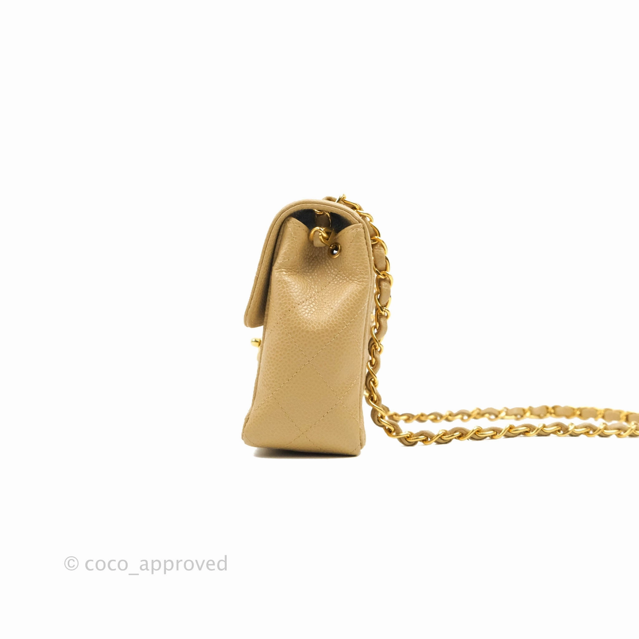 Chanel Vintage Quilted Mini Square Dark Beige Caviar 24K Gold Hardware
