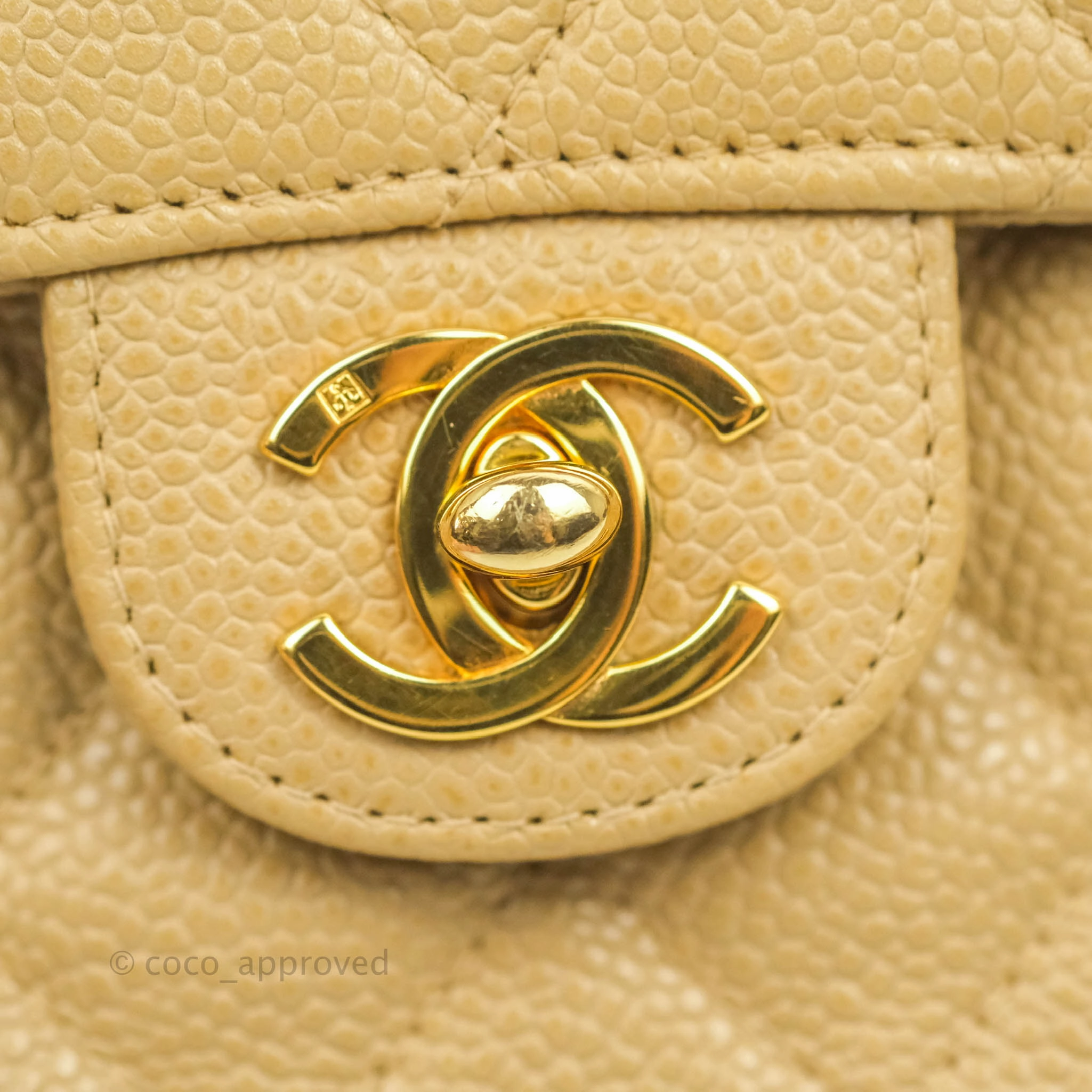 Chanel Vintage Quilted Mini Square Dark Beige Caviar 24K Gold Hardware