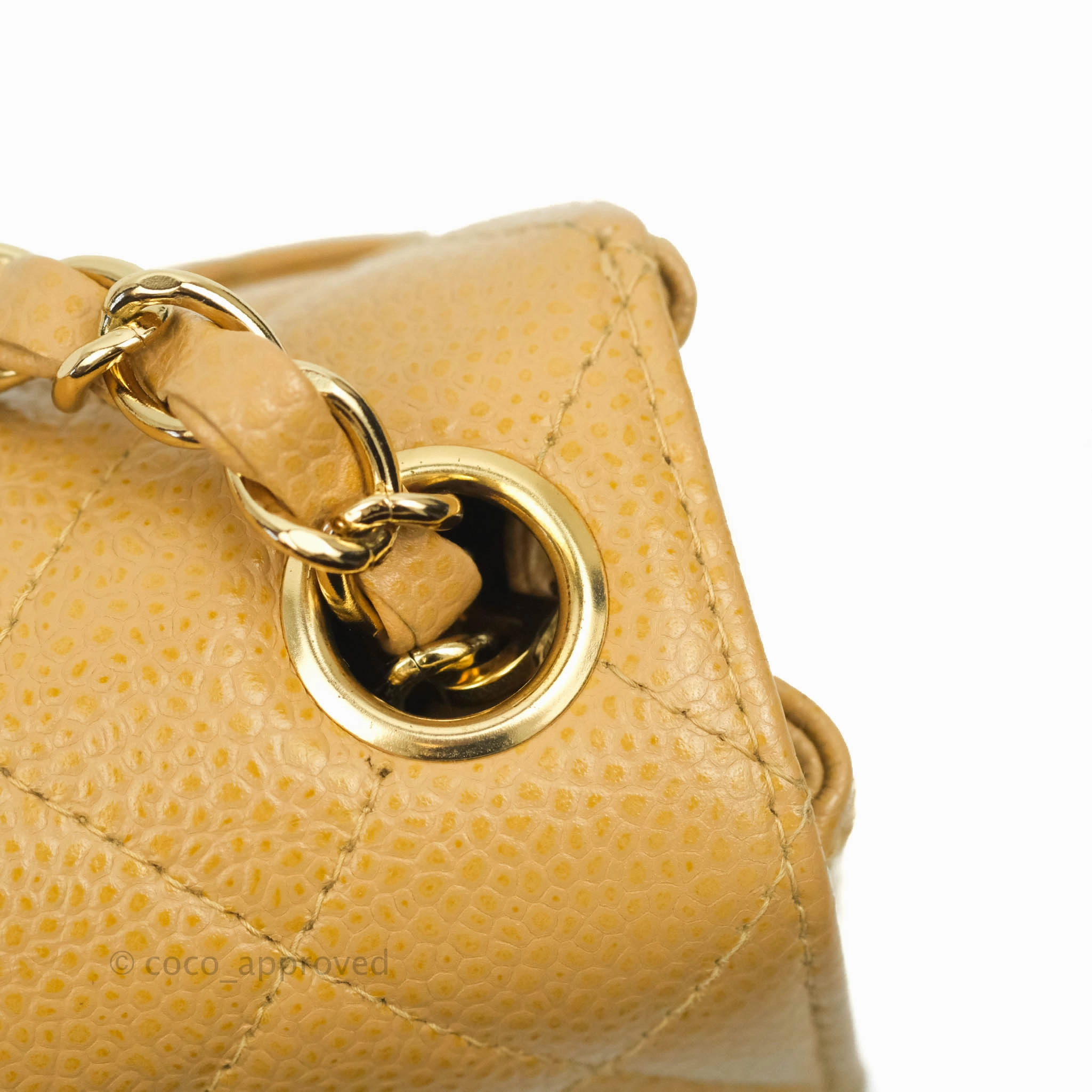 Chanel Vintage Quilted Mini Square Dark Beige Caviar 24K Gold Hardware