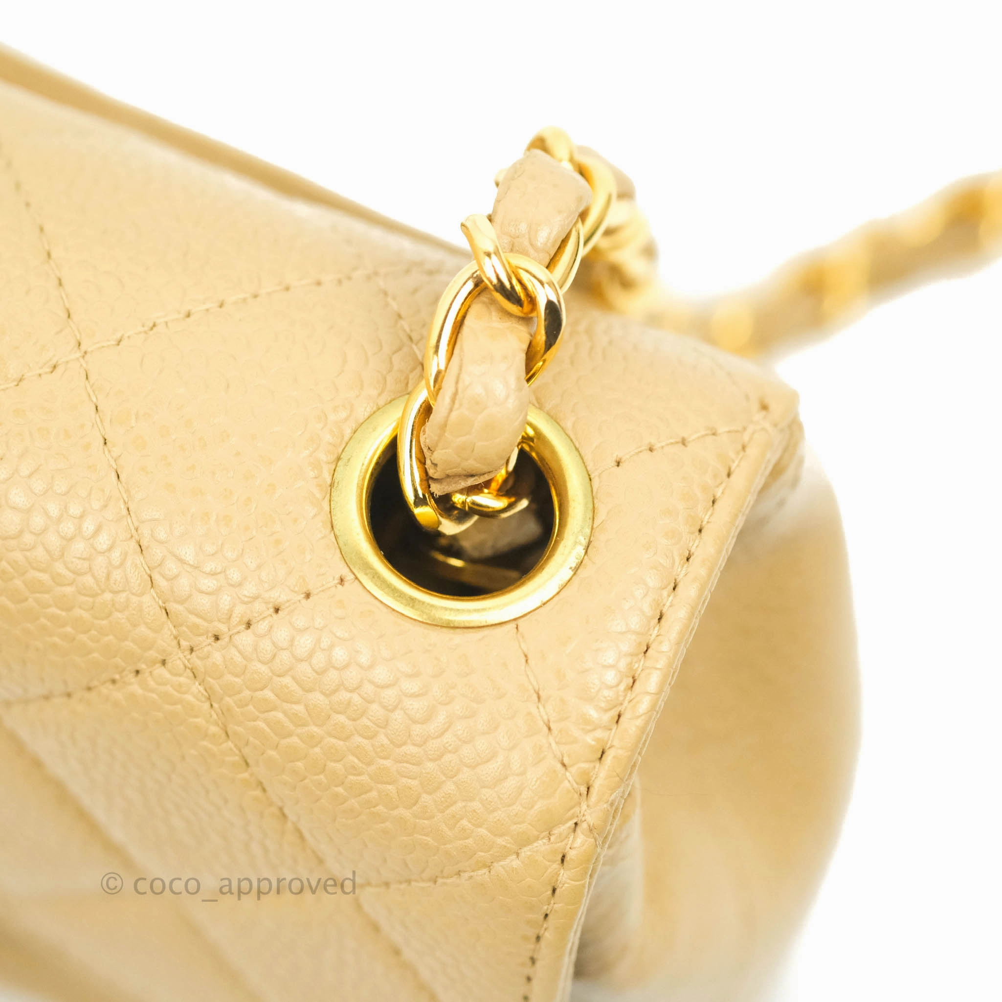 Chanel Vintage Quilted Mini Square Dark Beige Caviar 24K Gold Hardware
