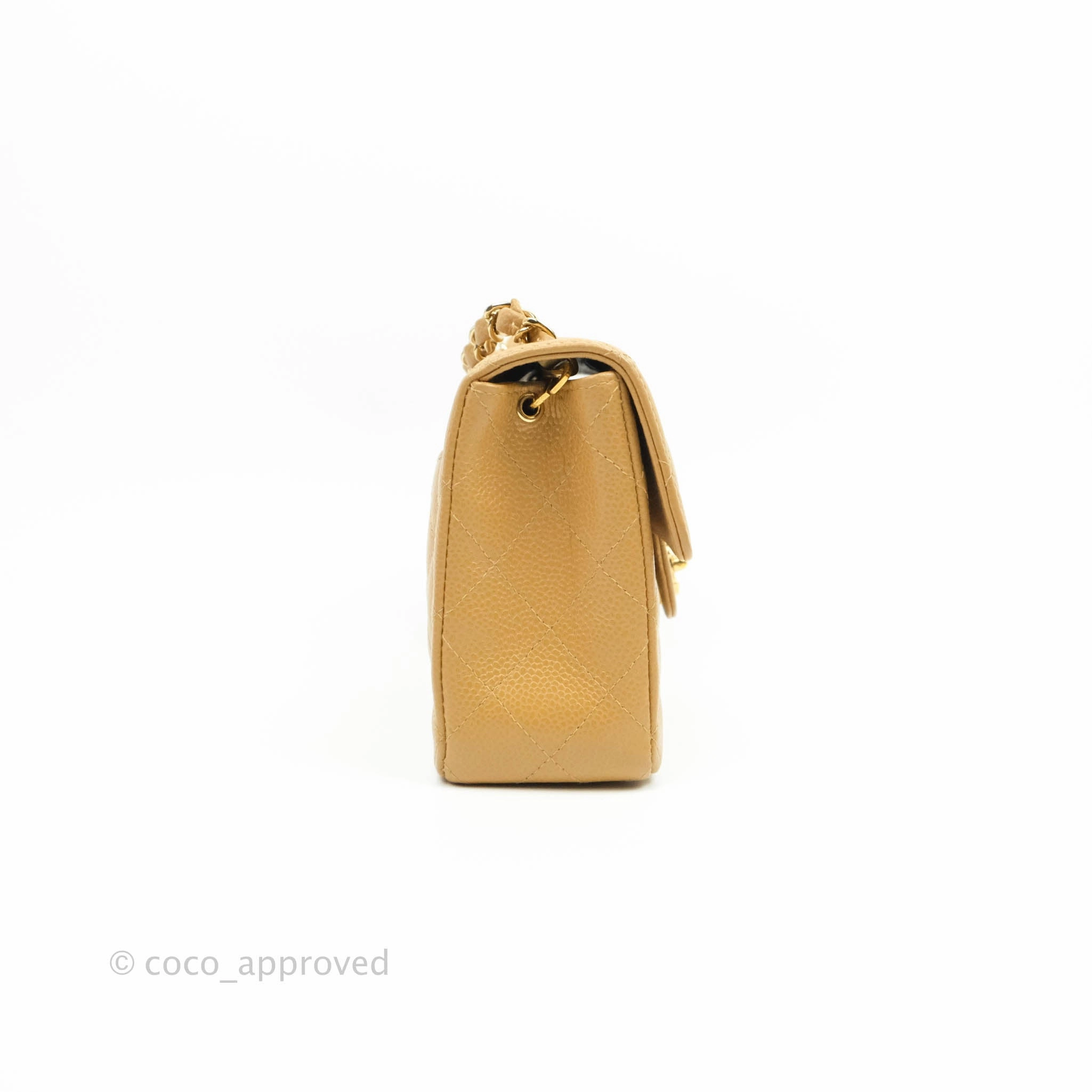 Chanel Vintage Quilted Mini Square Dark Beige Caviar 24K Gold Hardware