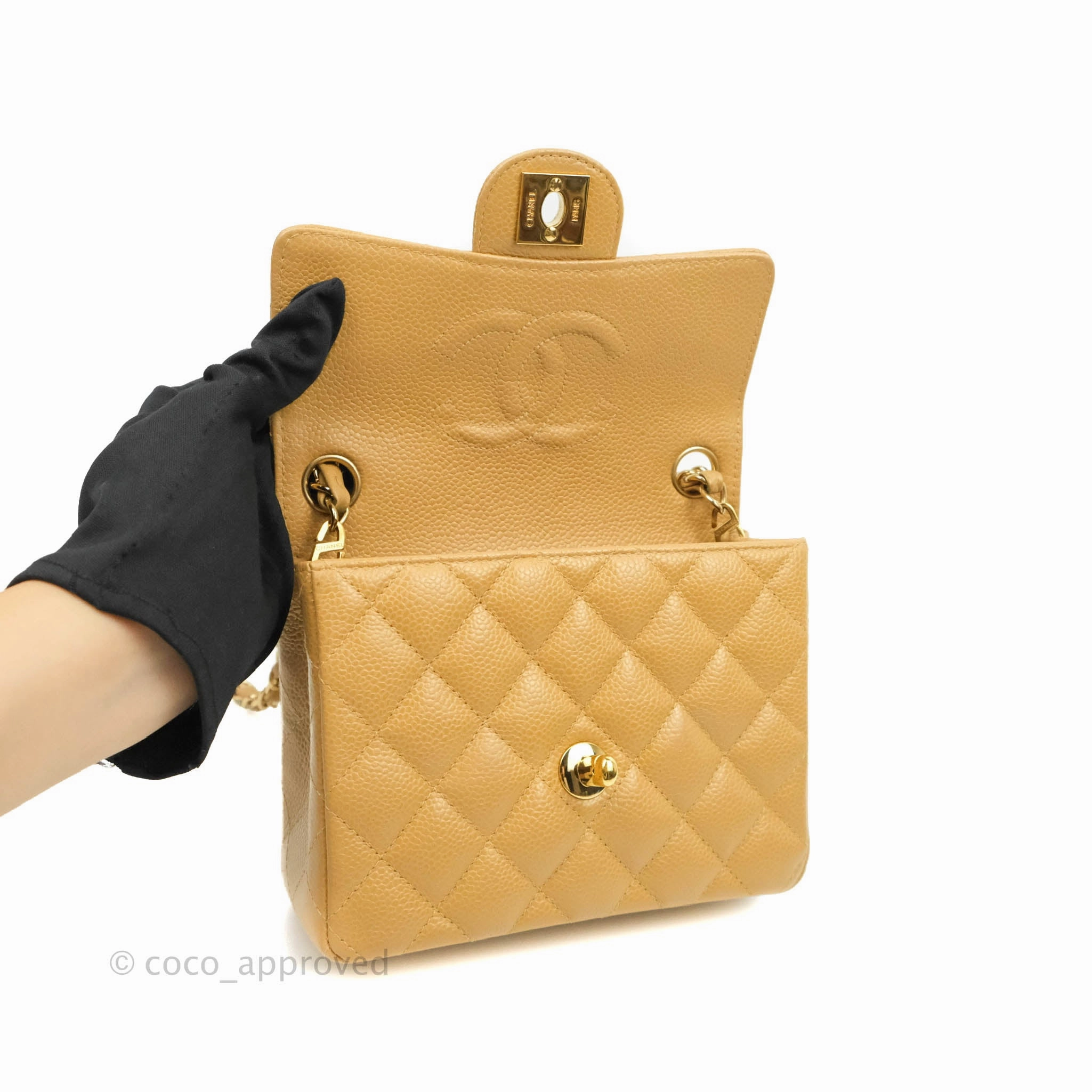 Chanel Vintage Quilted Mini Square Dark Beige Caviar 24K Gold Hardware