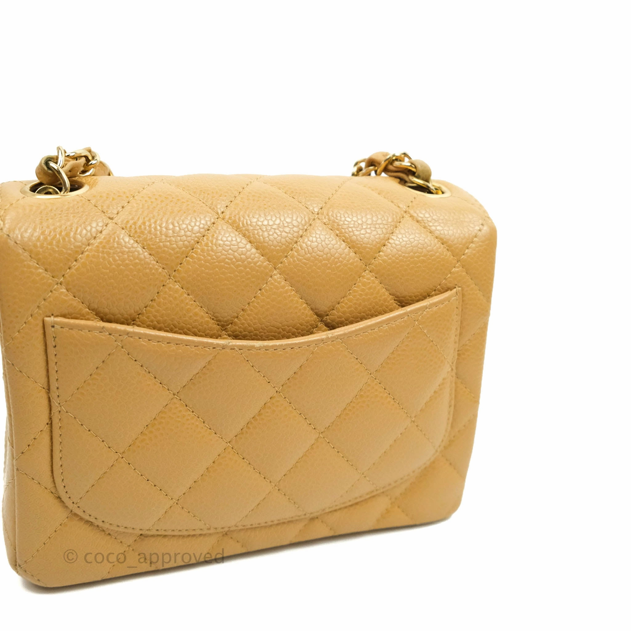 Chanel Vintage Quilted Mini Square Dark Beige Caviar 24K Gold Hardware