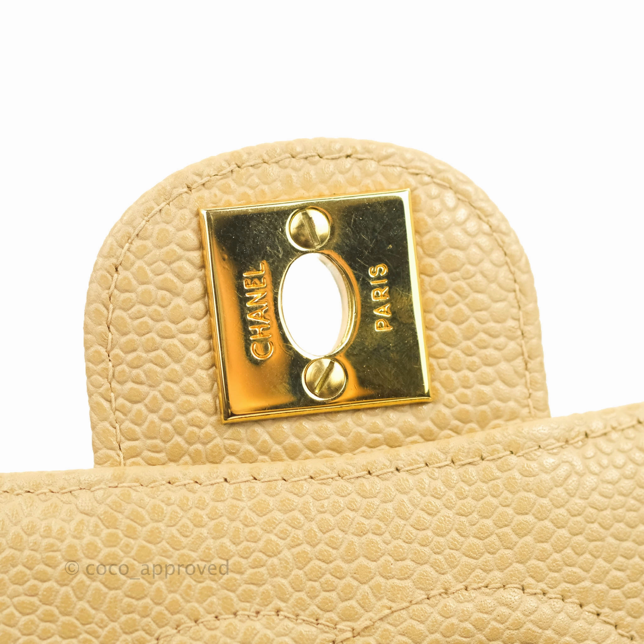 Chanel Vintage Quilted Mini Square Dark Beige Caviar 24K Gold Hardware