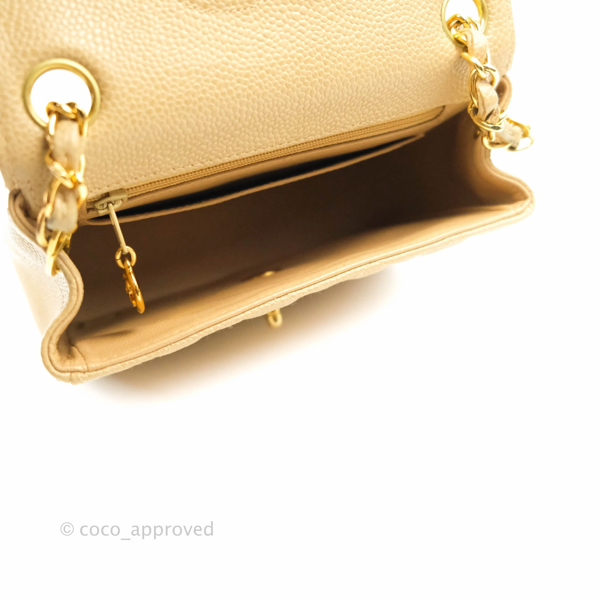Chanel Vintage Quilted Mini Square Dark Beige Caviar 24K Gold Hardware