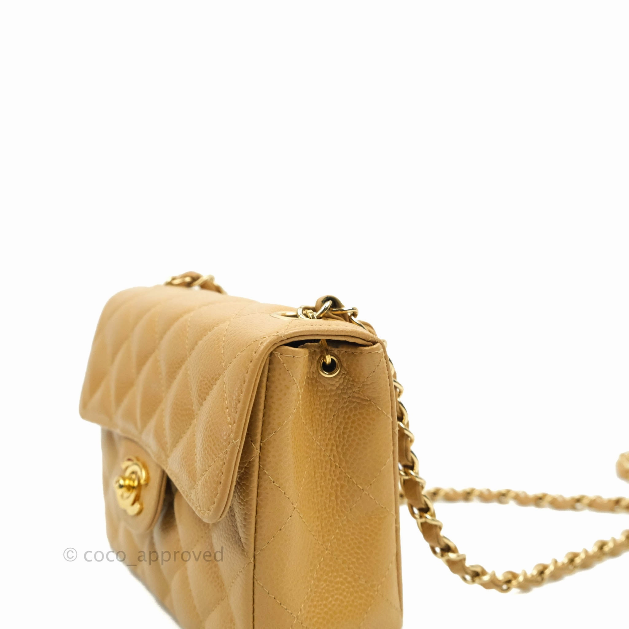 Chanel Vintage Quilted Mini Square Dark Beige Caviar 24K Gold Hardware