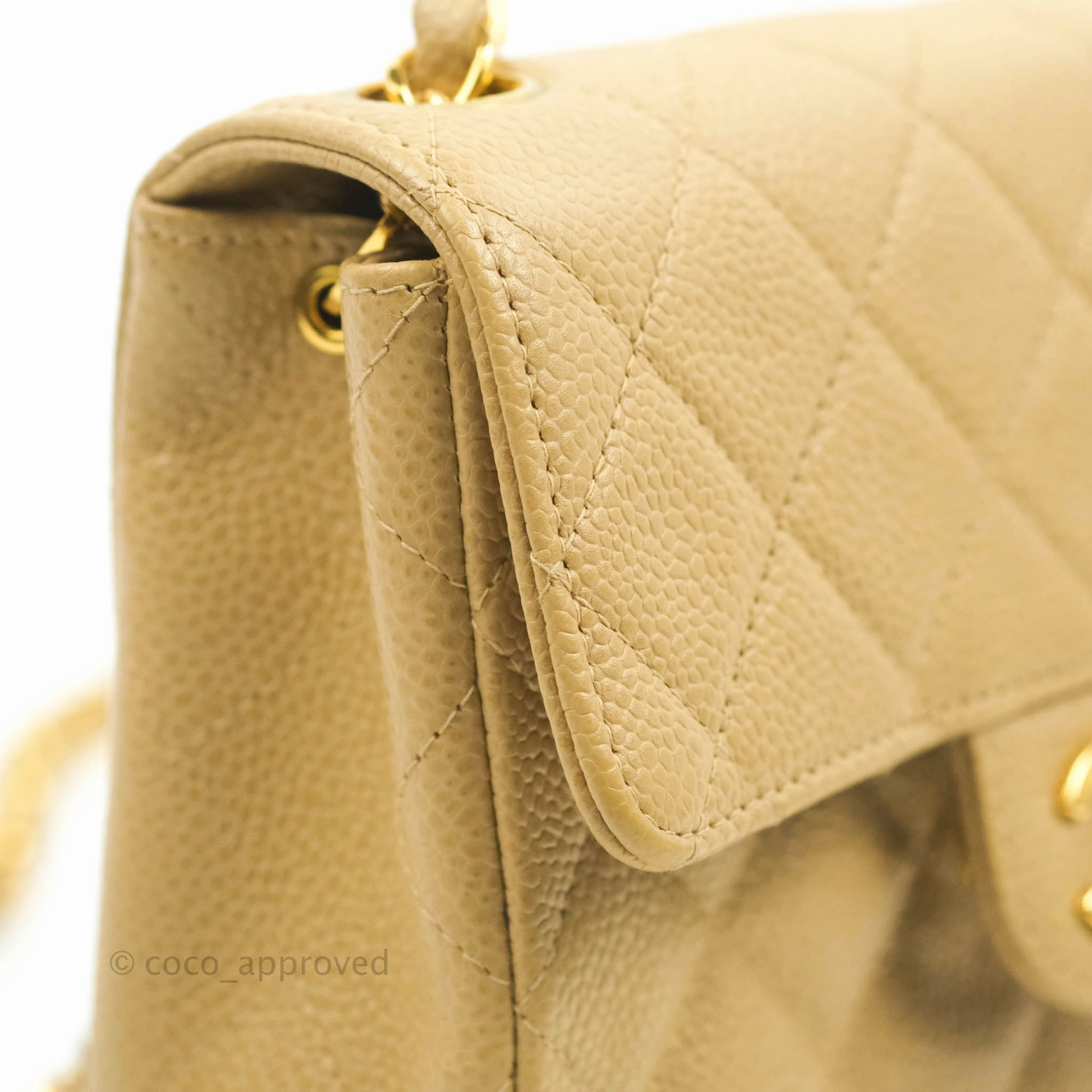 Chanel Vintage Quilted Mini Square Dark Beige Caviar 24K Gold Hardware