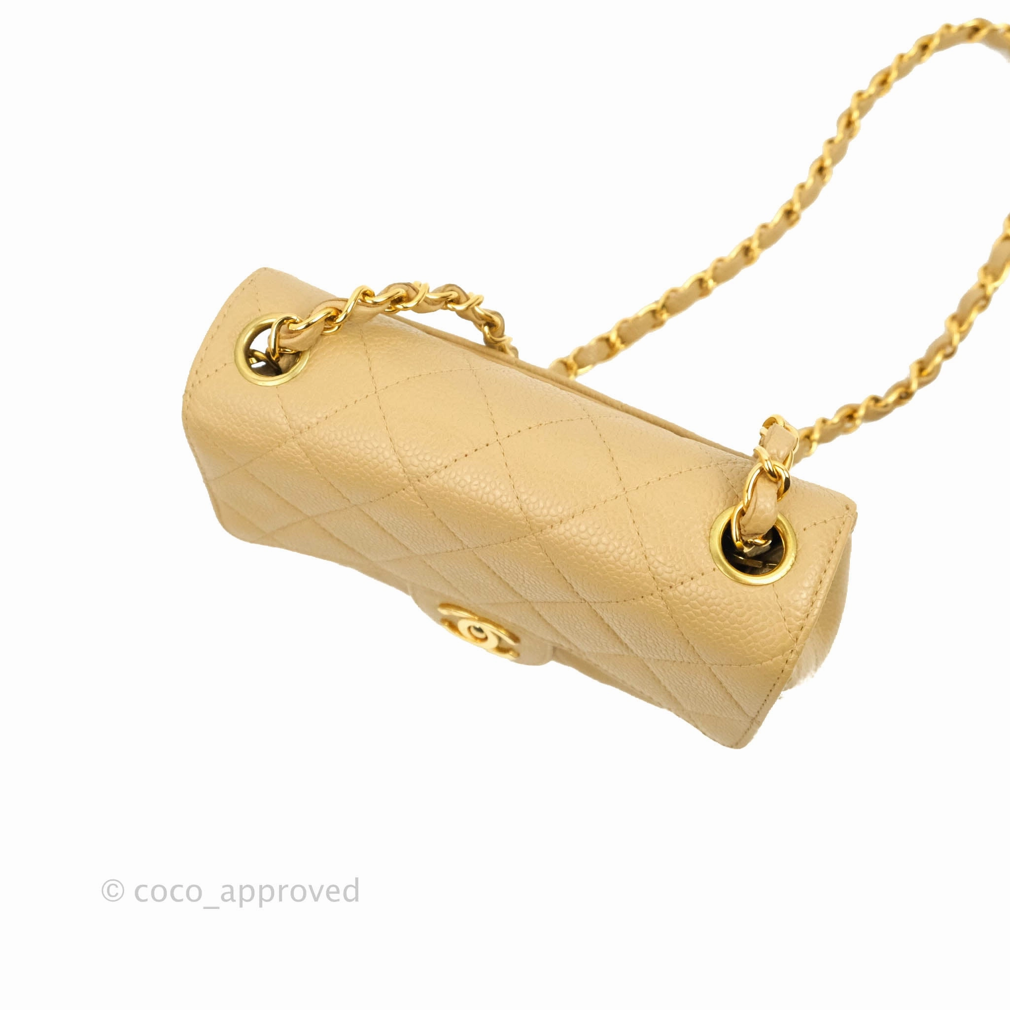 Chanel Vintage Quilted Mini Square Dark Beige Caviar 24K Gold Hardware