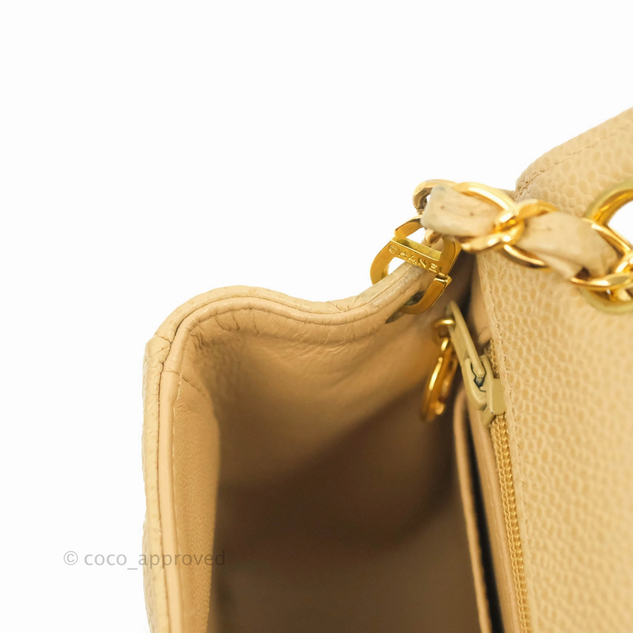 Chanel Vintage Quilted Mini Square Dark Beige Caviar 24K Gold Hardware