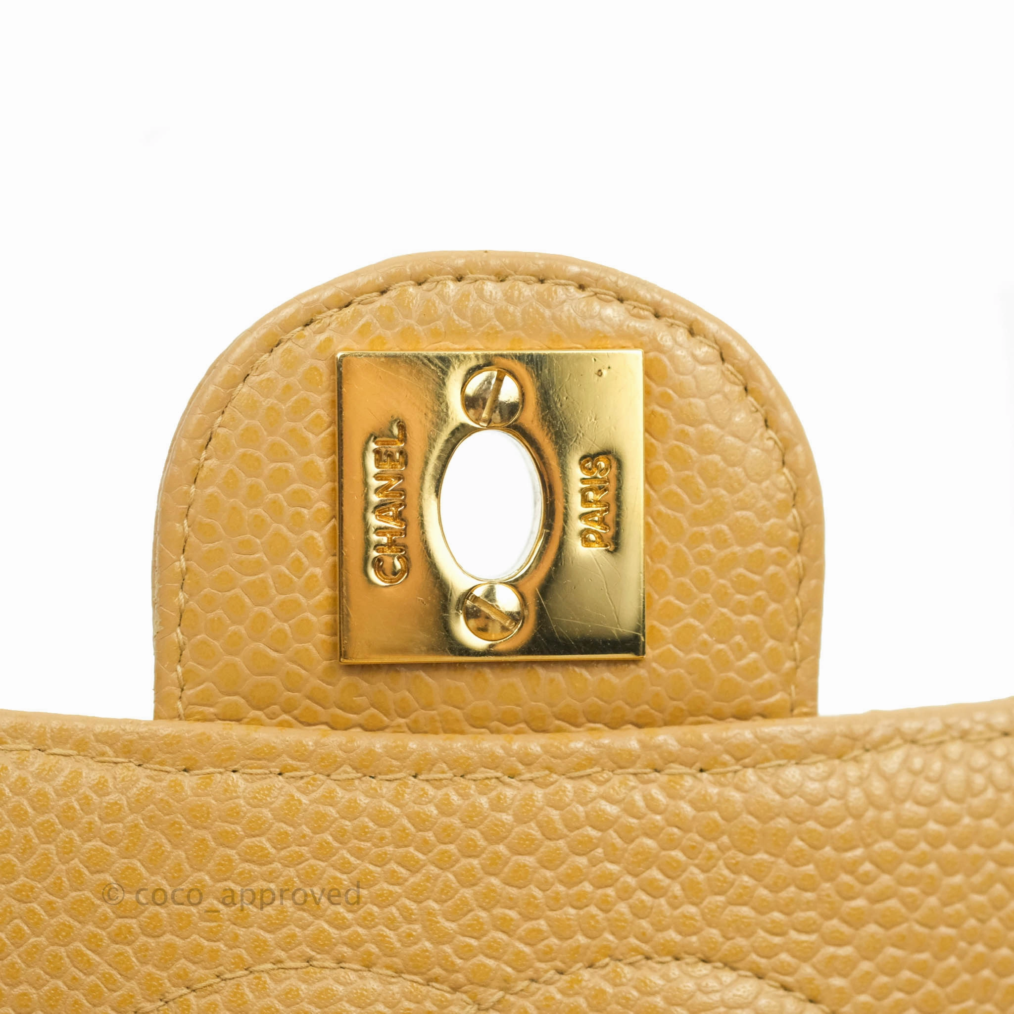 Chanel Vintage Quilted Mini Square Dark Beige Caviar 24K Gold Hardware