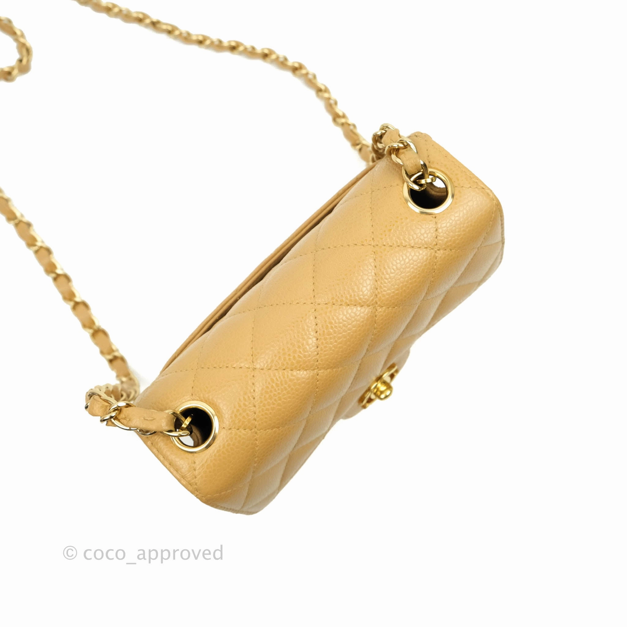 Chanel Vintage Quilted Mini Square Dark Beige Caviar 24K Gold Hardware