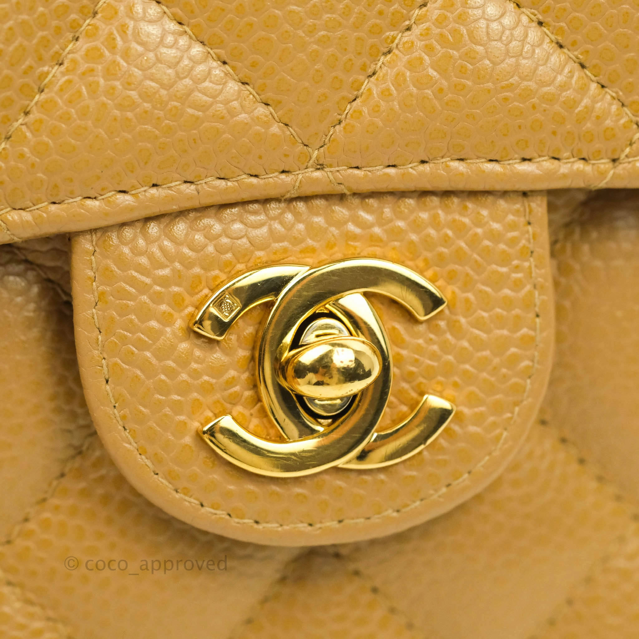 Chanel Vintage Quilted Mini Square Dark Beige Caviar 24K Gold Hardware